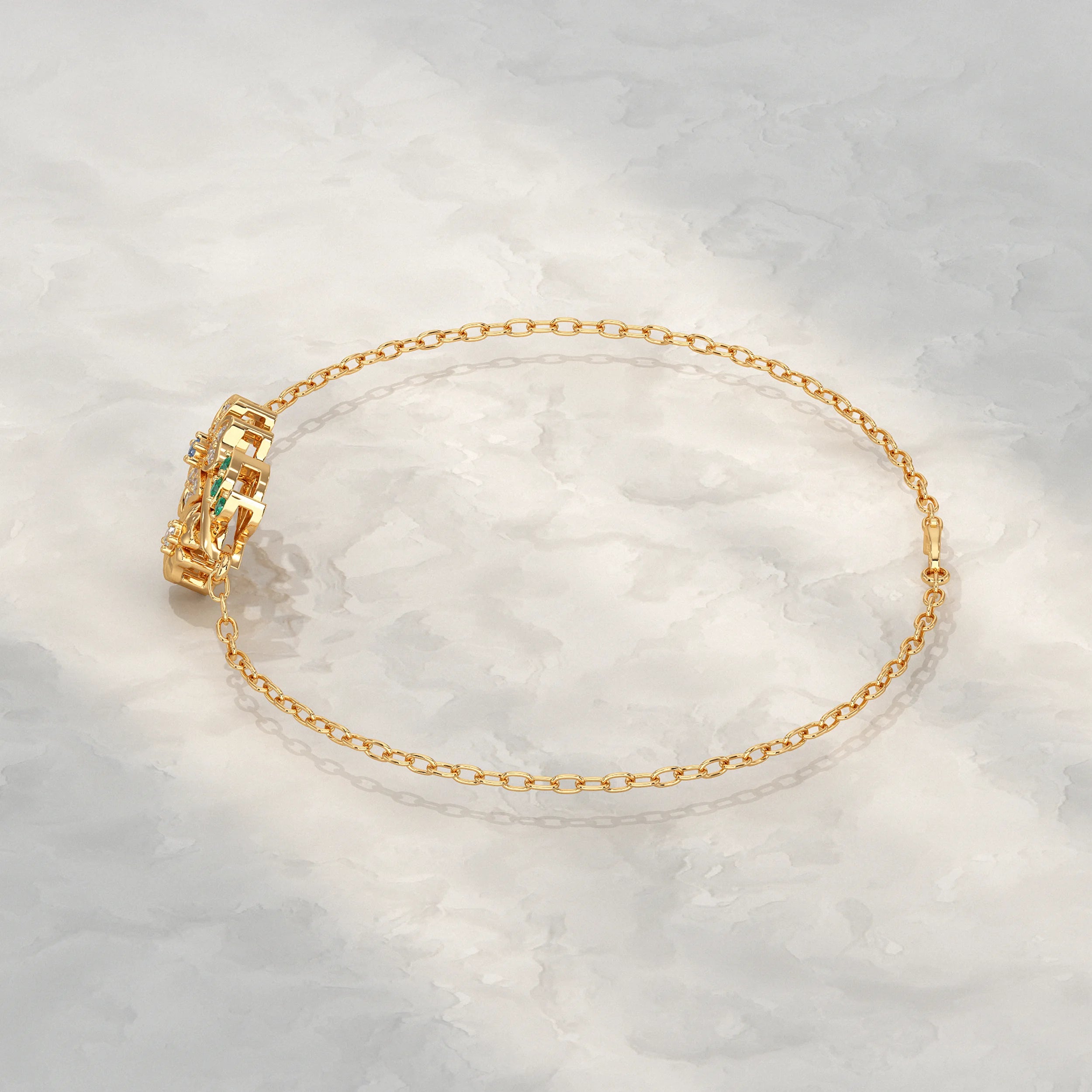 Round Lab Diamond Flower Shape Chain Bracelet