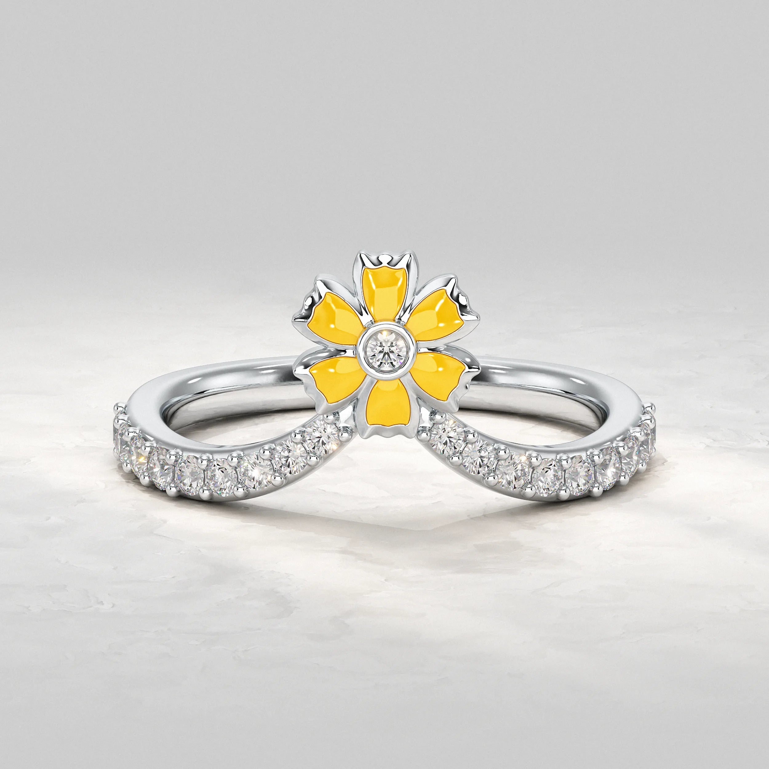 Daisy Flower Curved Wedding Band Rings