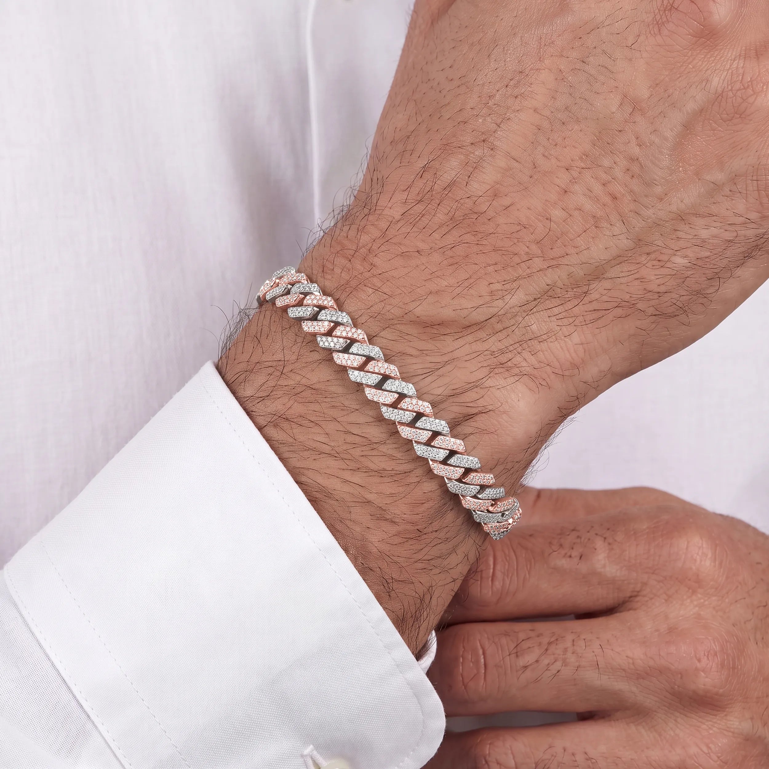 Two Tone Round Cut Miami Cuban Men's Bracelet Bracelet