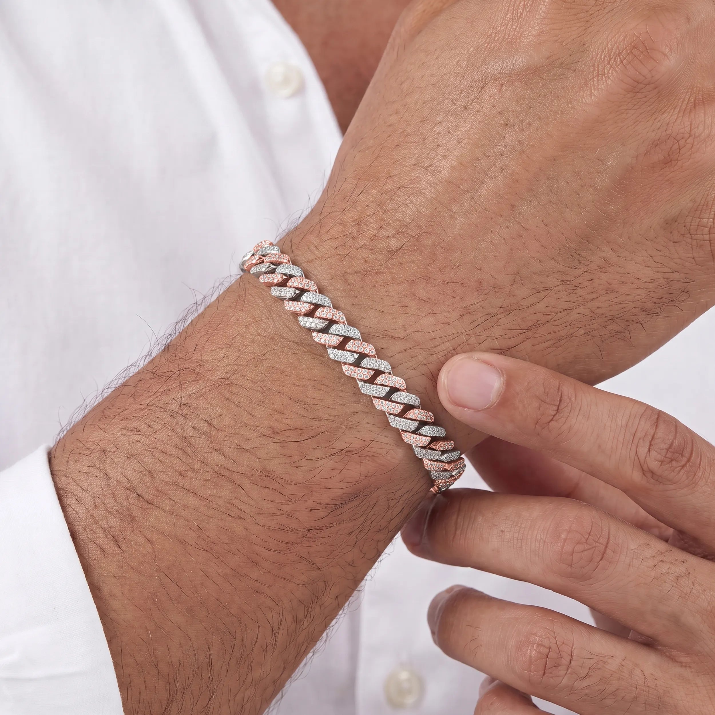 Two Tone Round Cut Miami Cuban Men's Bracelet Bracelet