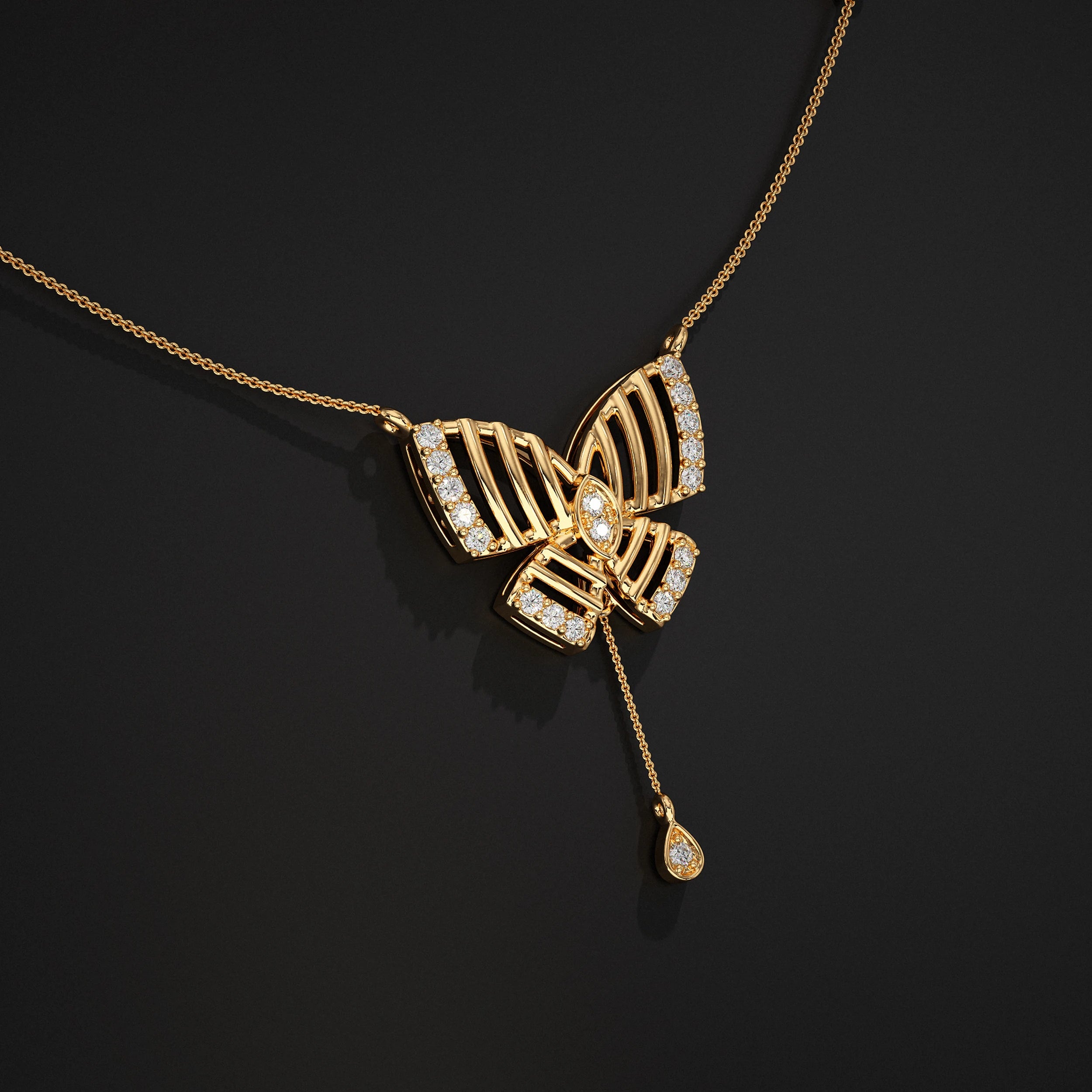Butterfly Round Diamond Teardrop Pendant Pendant