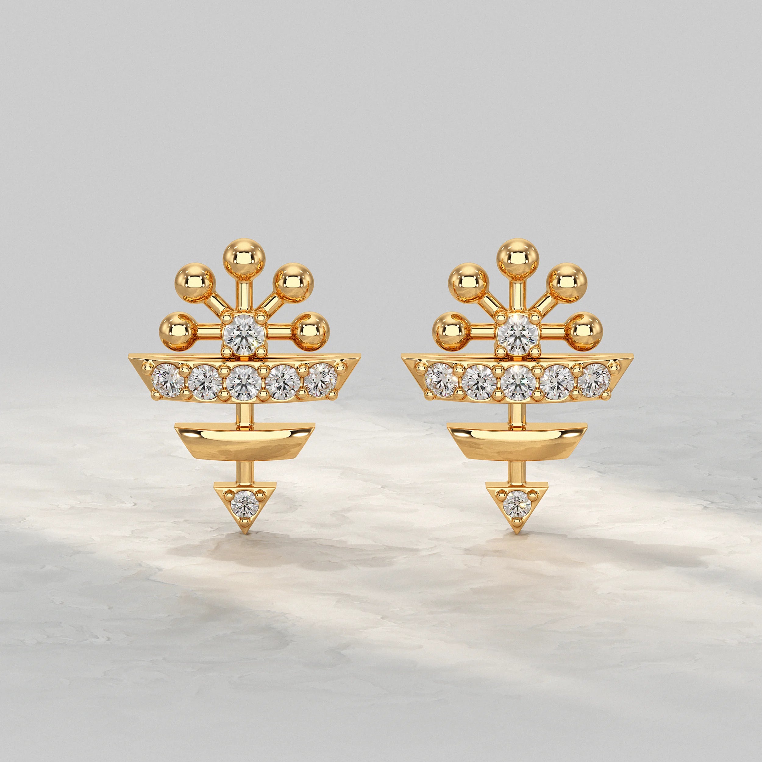 Geometric Round Diamond Pattern Stud Earrings Earrings
