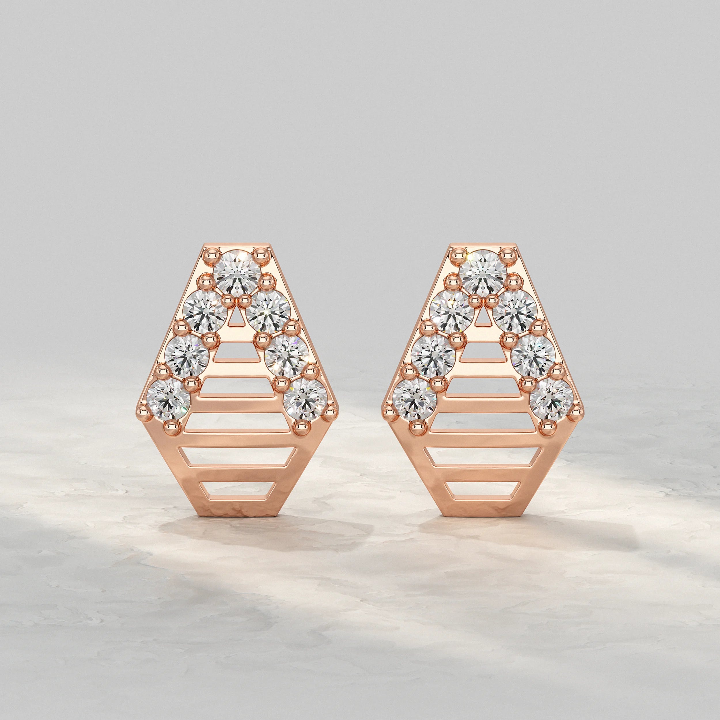 Geometric Ladder Round Diamond Stud Earrings Earrings
