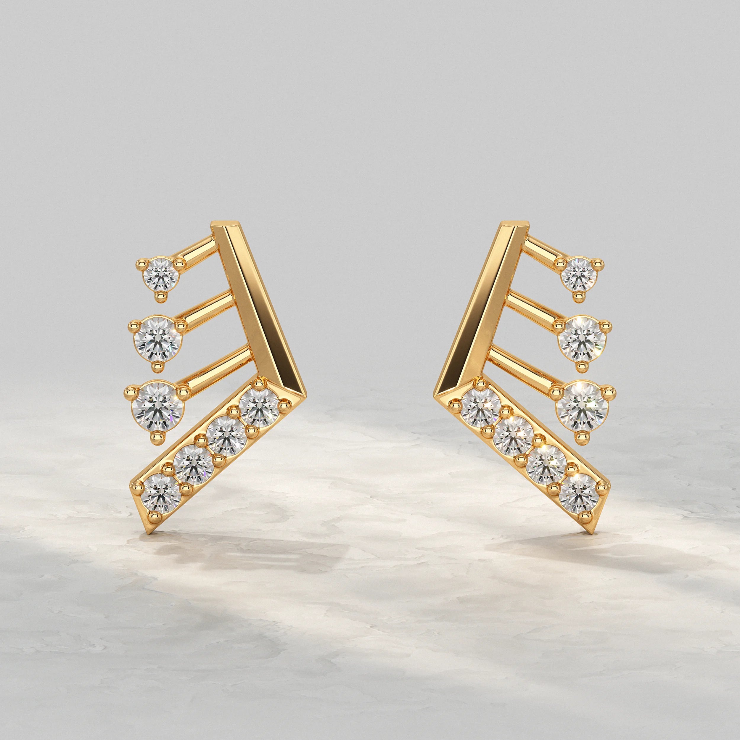 Modern Angled Diamond Bar Design Stud Earrings Earrings
