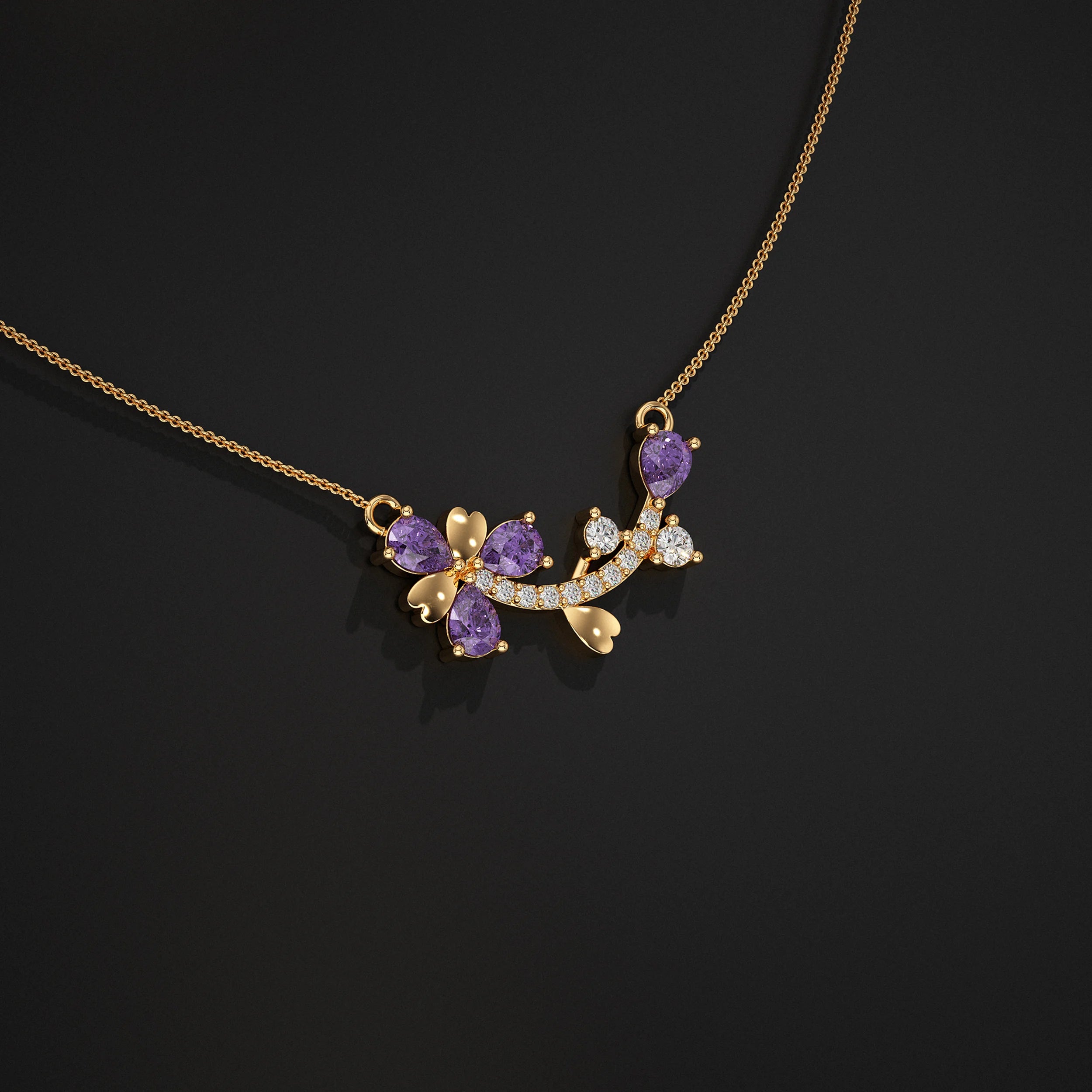 Pear Amethyst And Lab Diamond Pendant Pendant