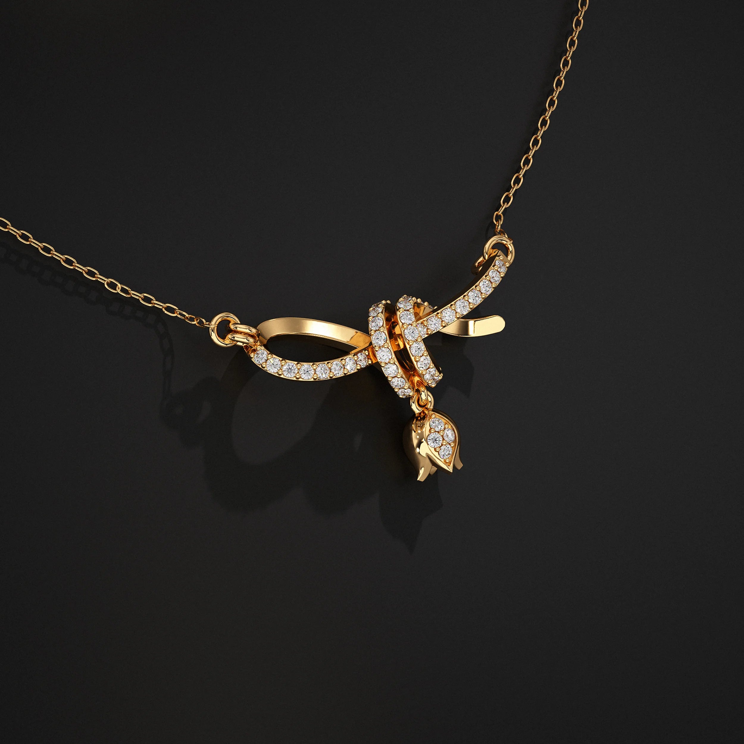 Round Lab Diamond Ribbon Knot Pendant Pendant