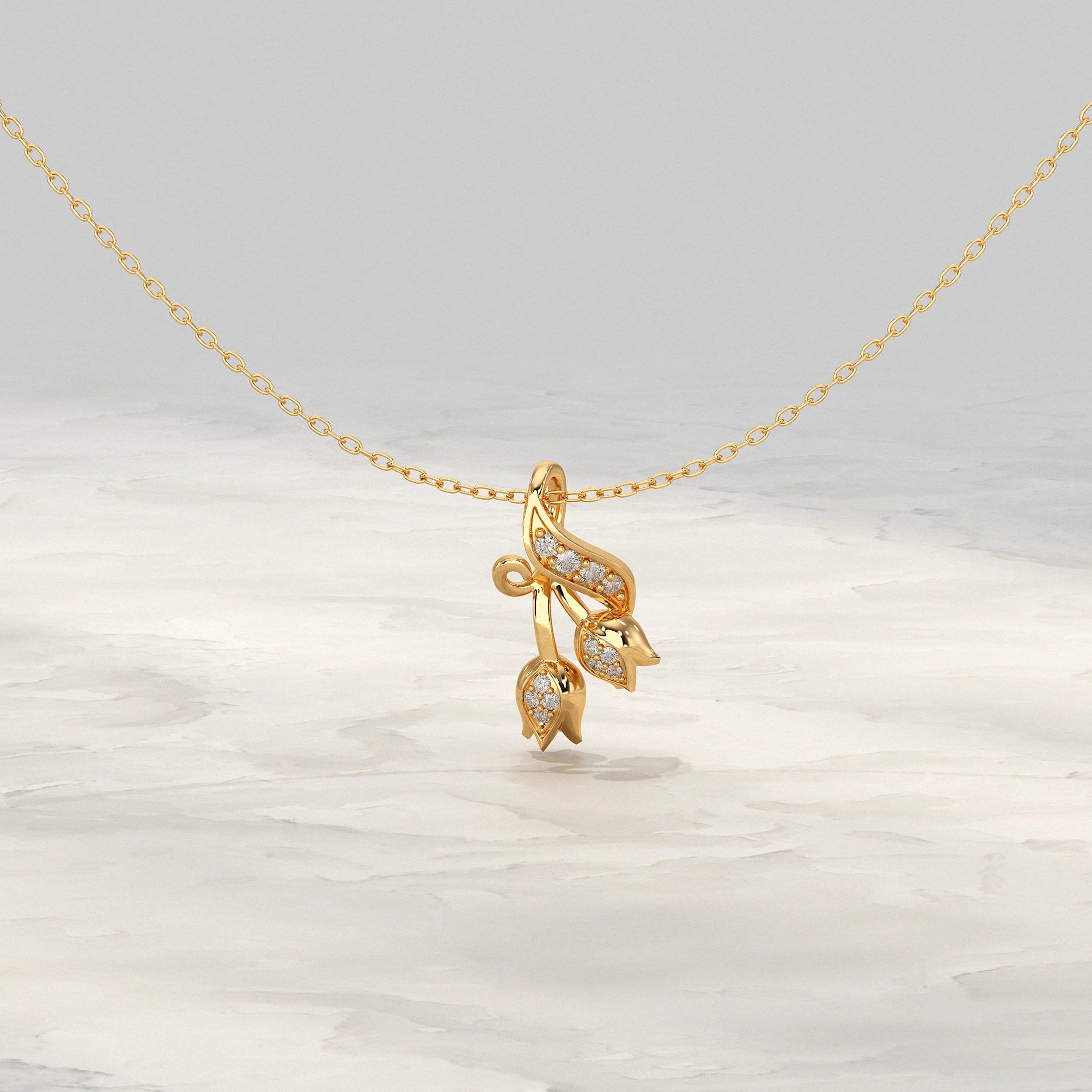 Round Diamond Tulip Design Pendant Pendant