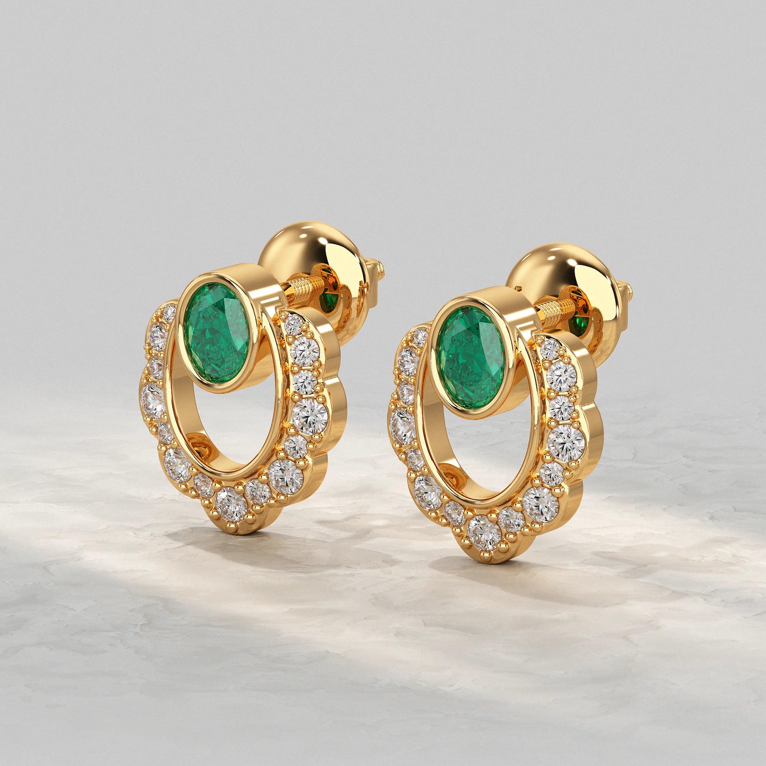 Oval Emerald Halo Stud Lab Diamond Earrings Earrings