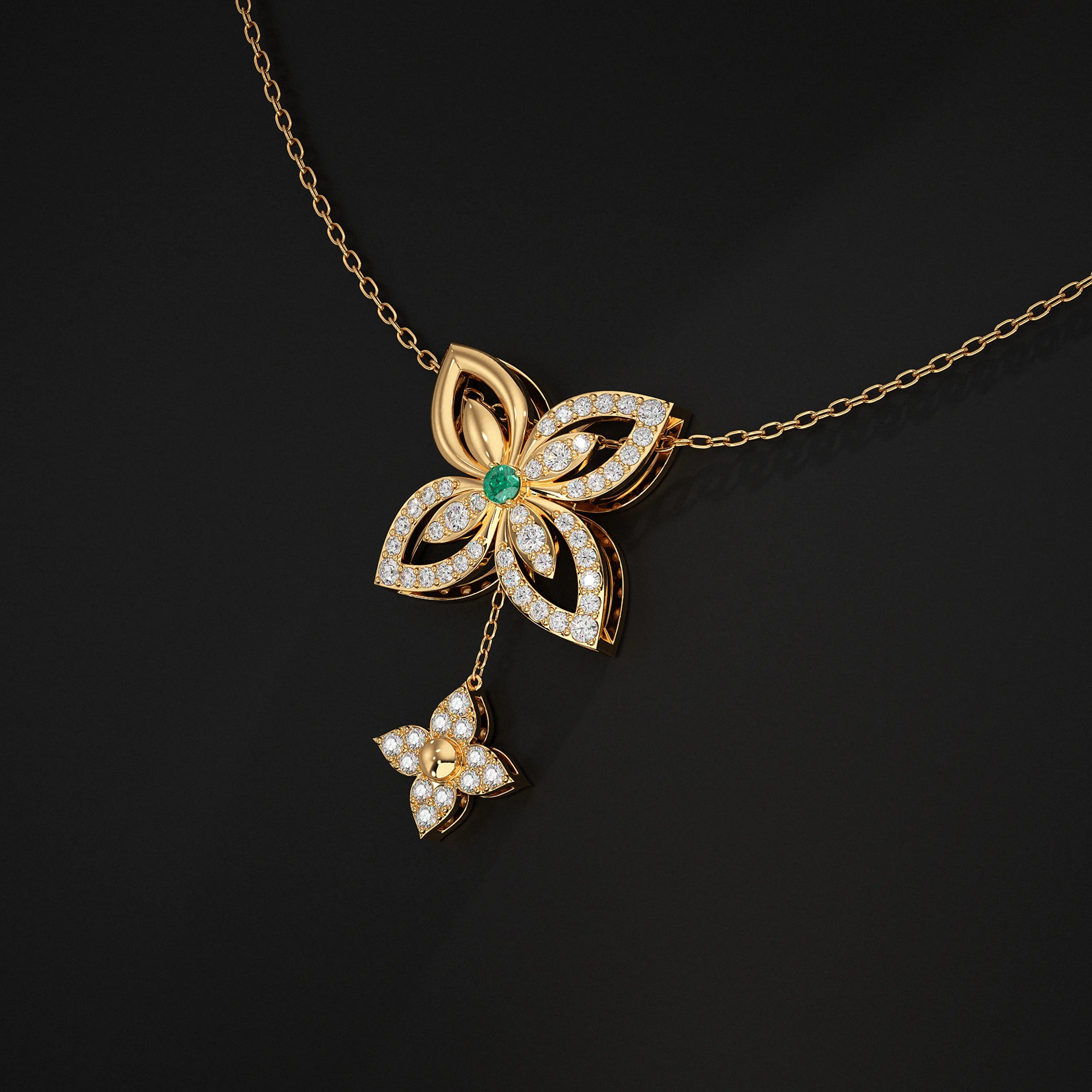 Round Diamond Flower Design With Drop Chains Pendant