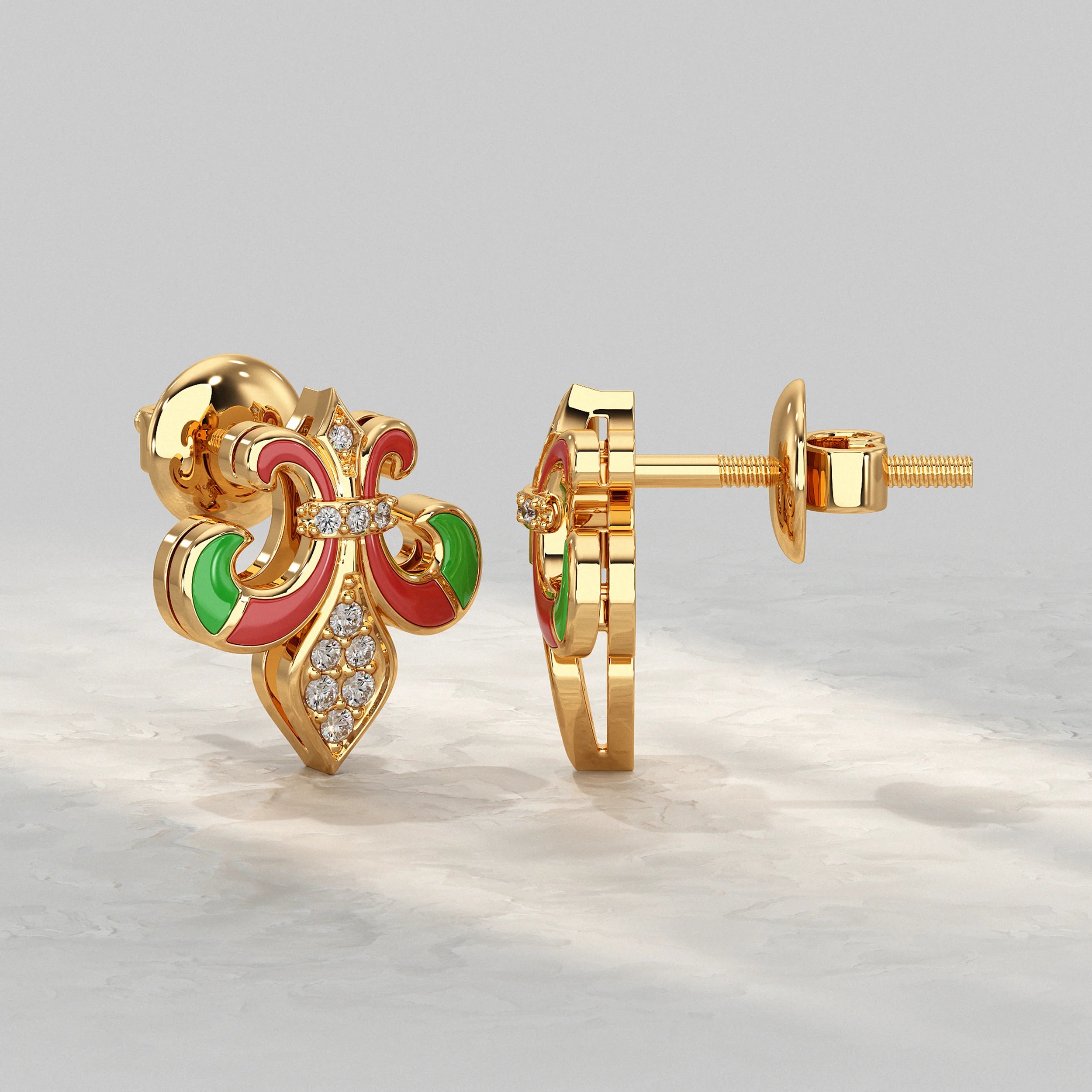 Enamel Diamond Fleur-de-Lis Stud Earrings Earrings
