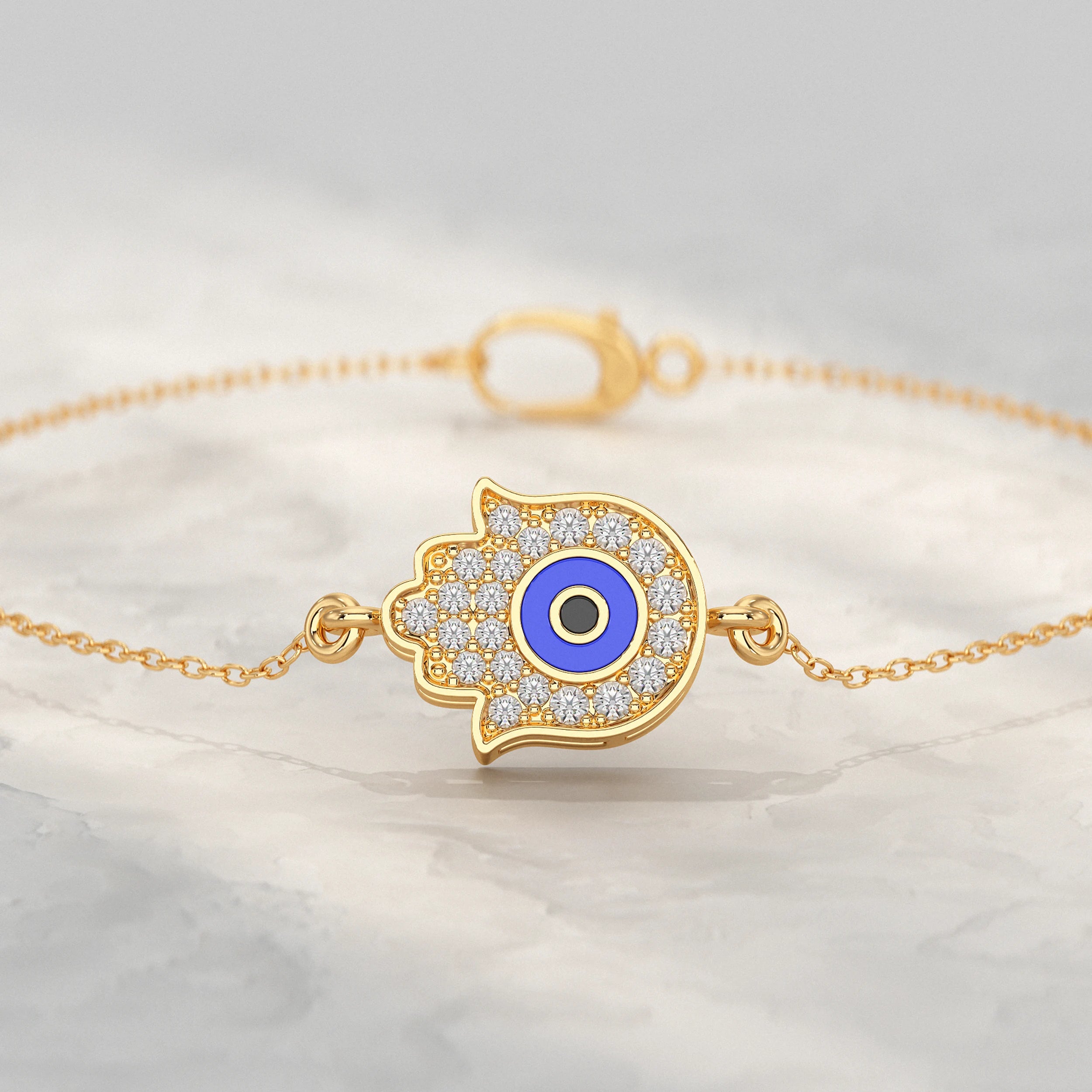 Hamsa Hand Evil Eye Lab Diamond Bracelet Bracelet