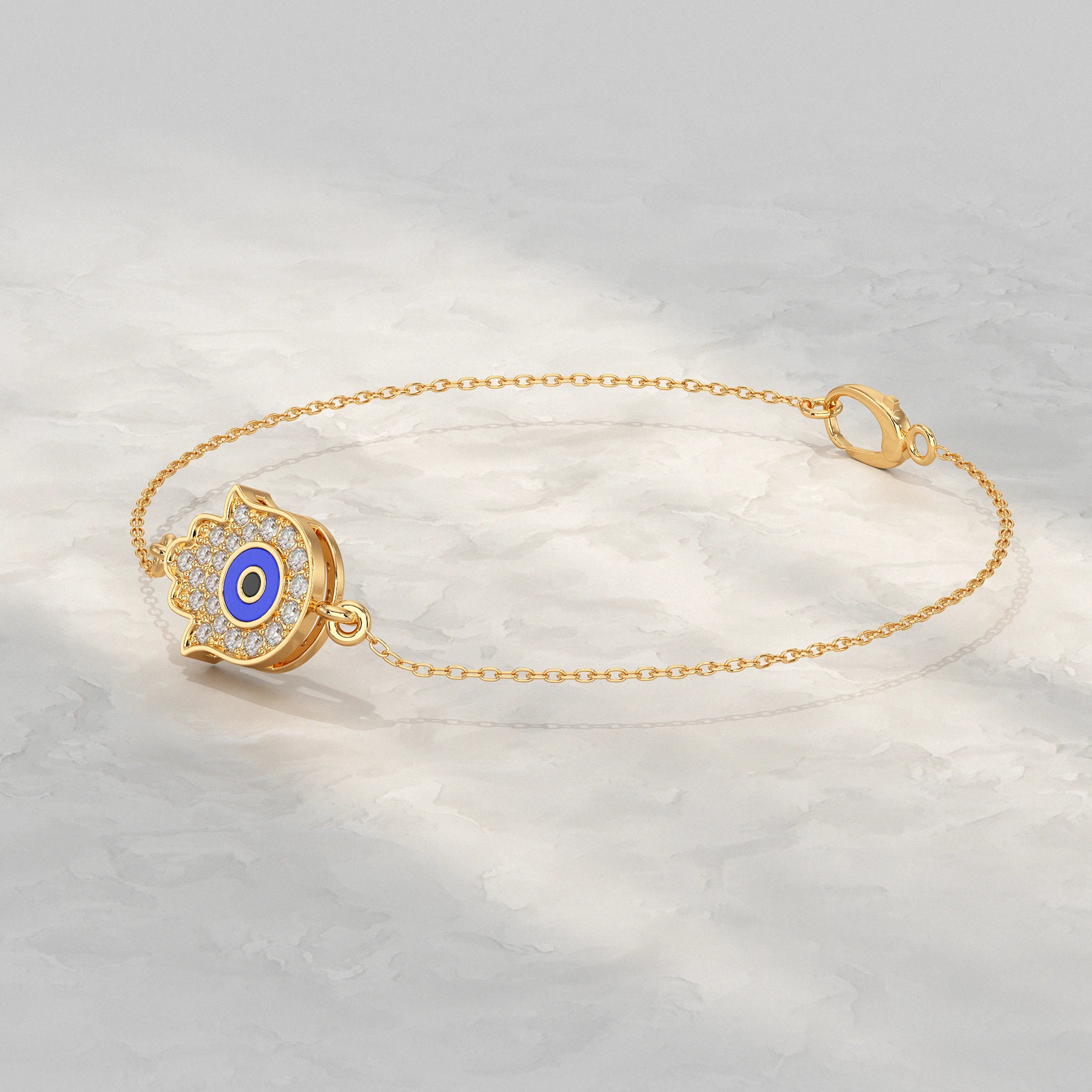 Hamsa Hand Evil Eye Lab Diamond Bracelet Bracelet