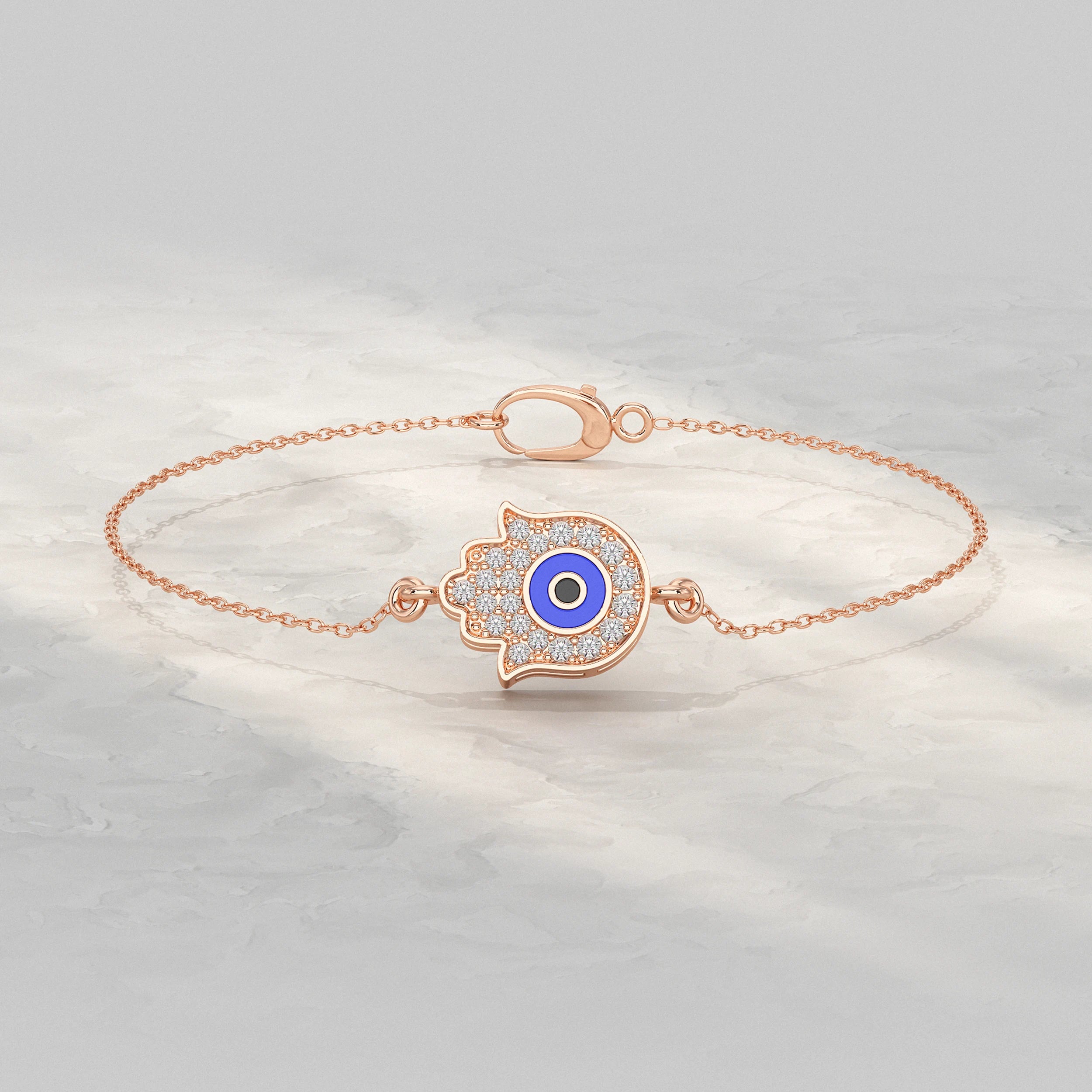 Hamsa Hand Evil Eye Lab Diamond Bracelet Bracelet