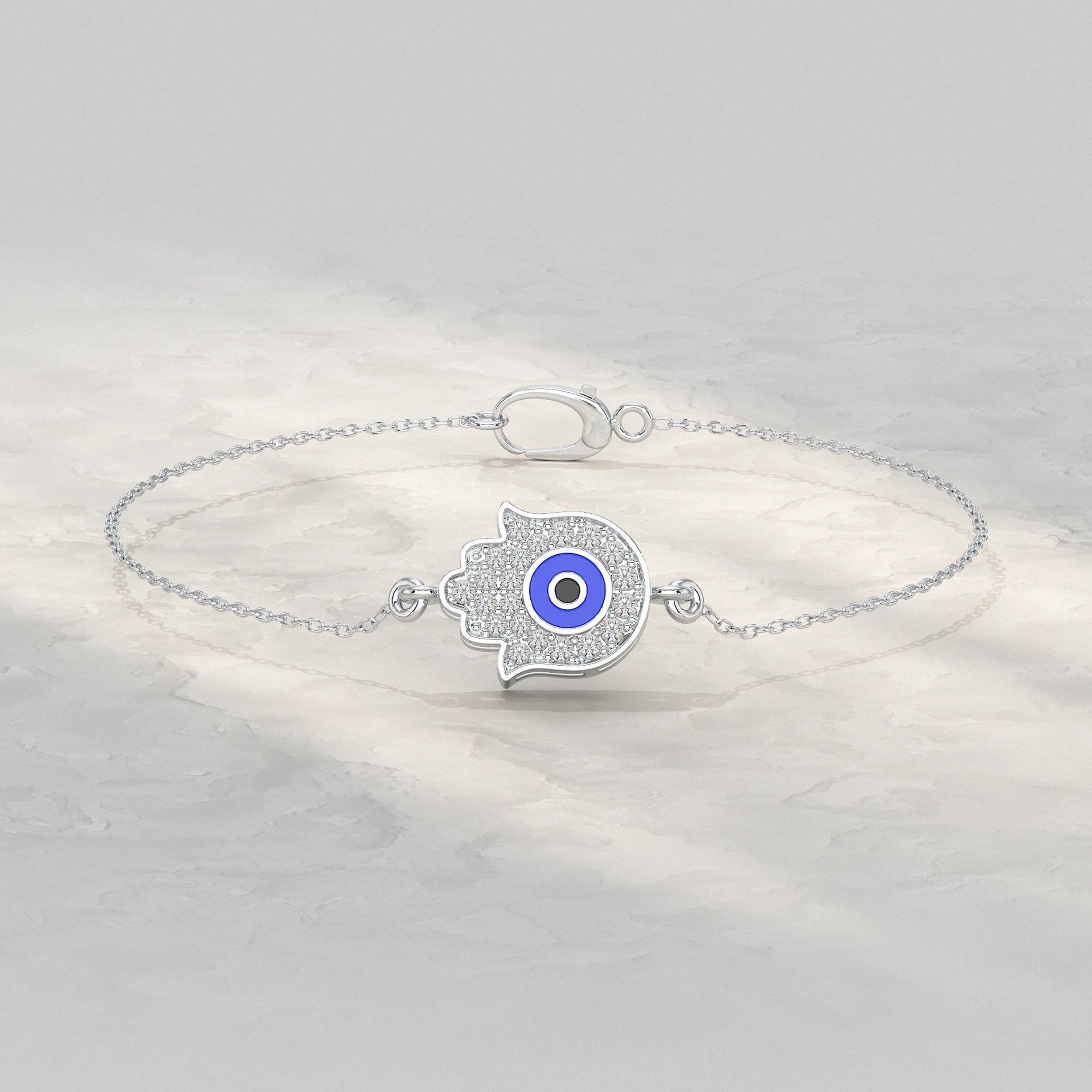 Hamsa Hand Evil Eye Lab Diamond Bracelet Bracelet