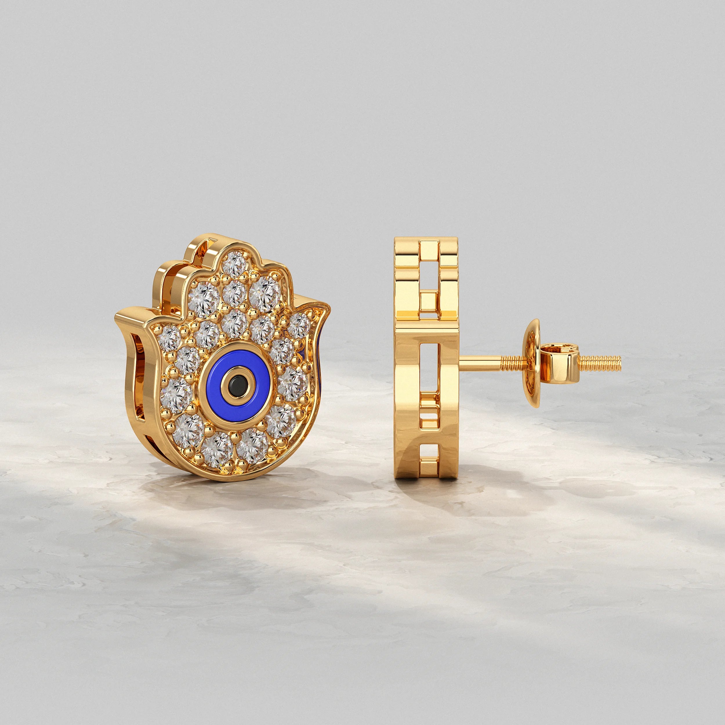Hand Hamsa Evil Eye Lab Diamond Stud Earrings Earrings