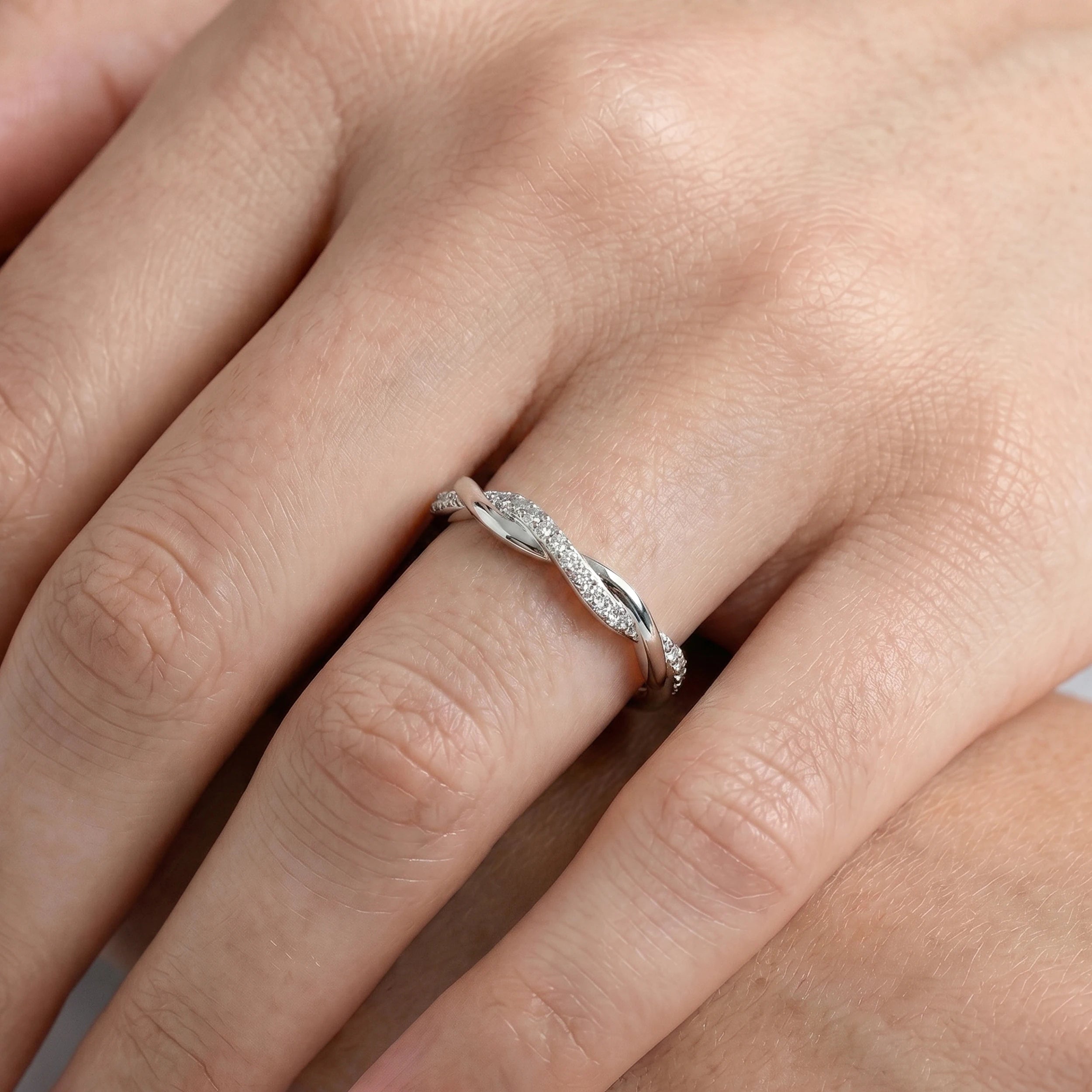 Infinity Twisted Round Diamond Wedding Band Rings