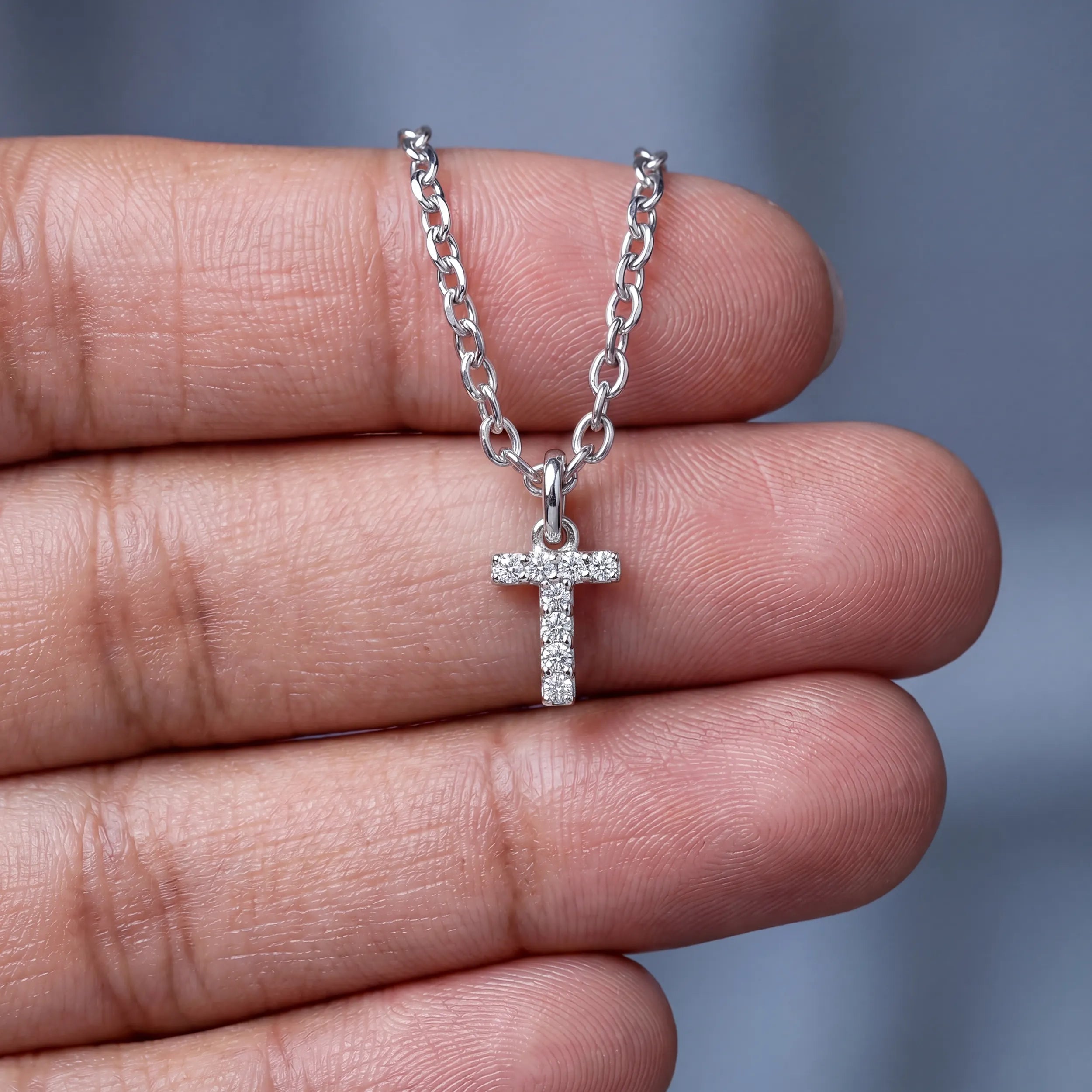 Initial Letter T Round Diamond Pendant Pendant