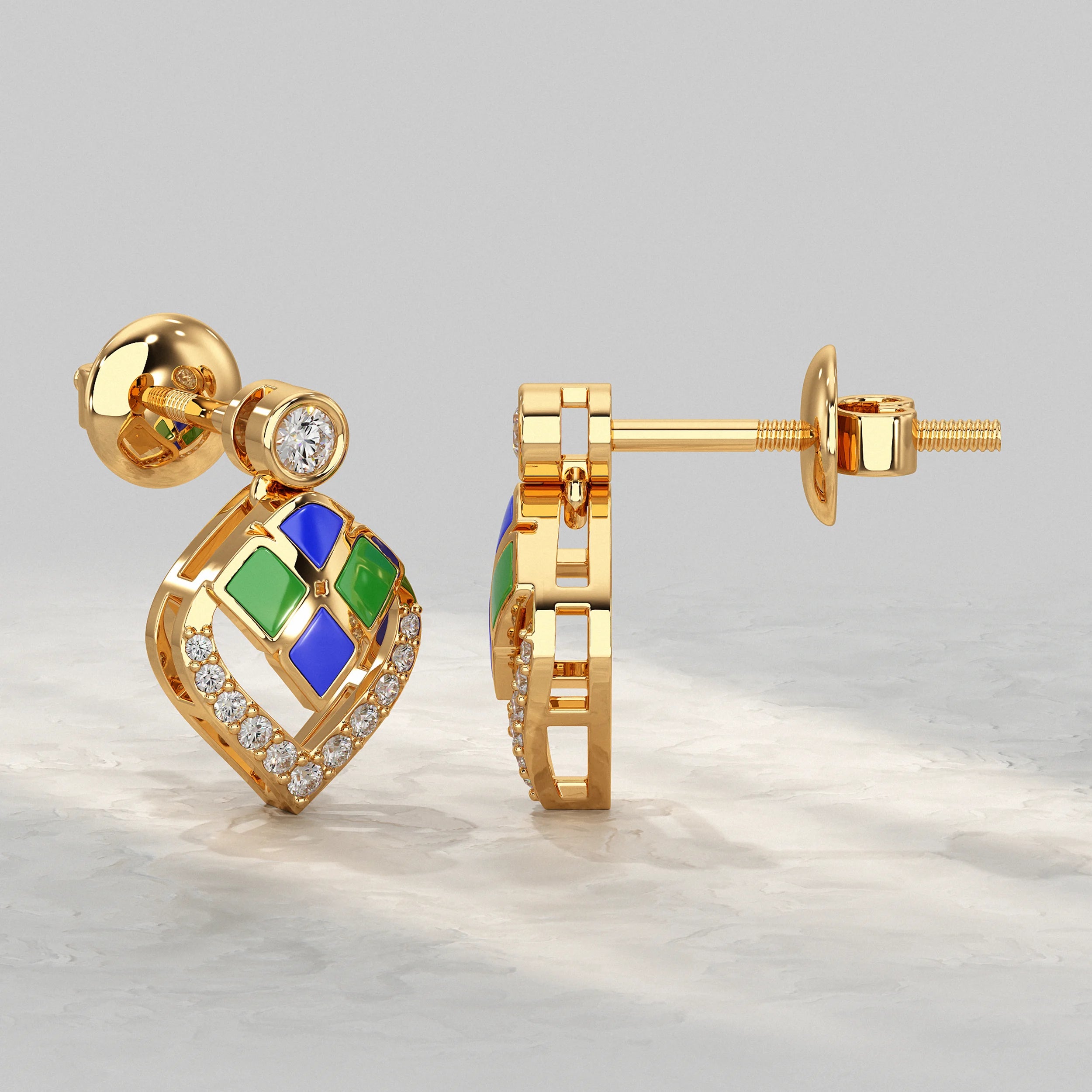 Unique Style Enamel Lab Diamond Stud Earrings