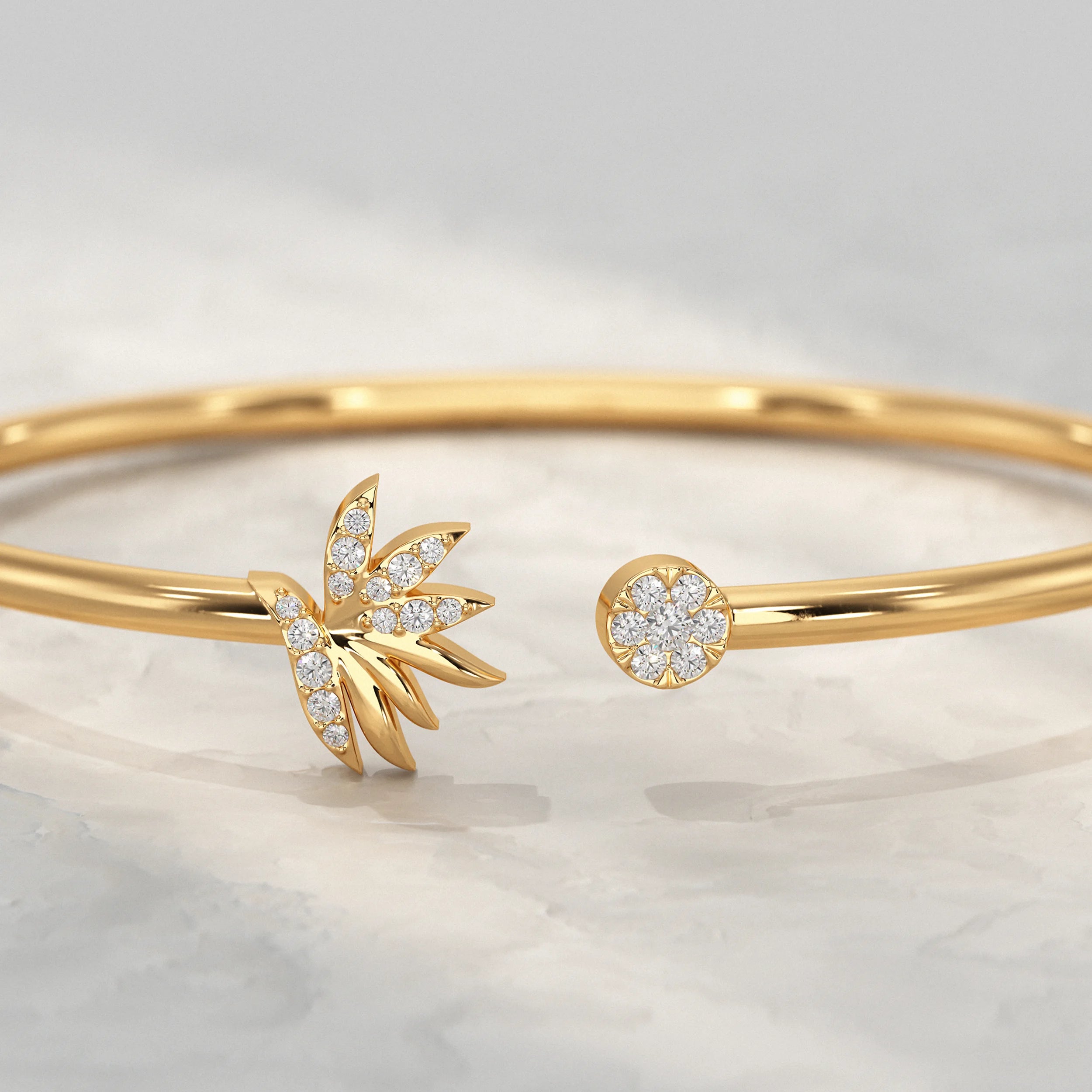Round Diamond Open Cuff Bangle Bracelet