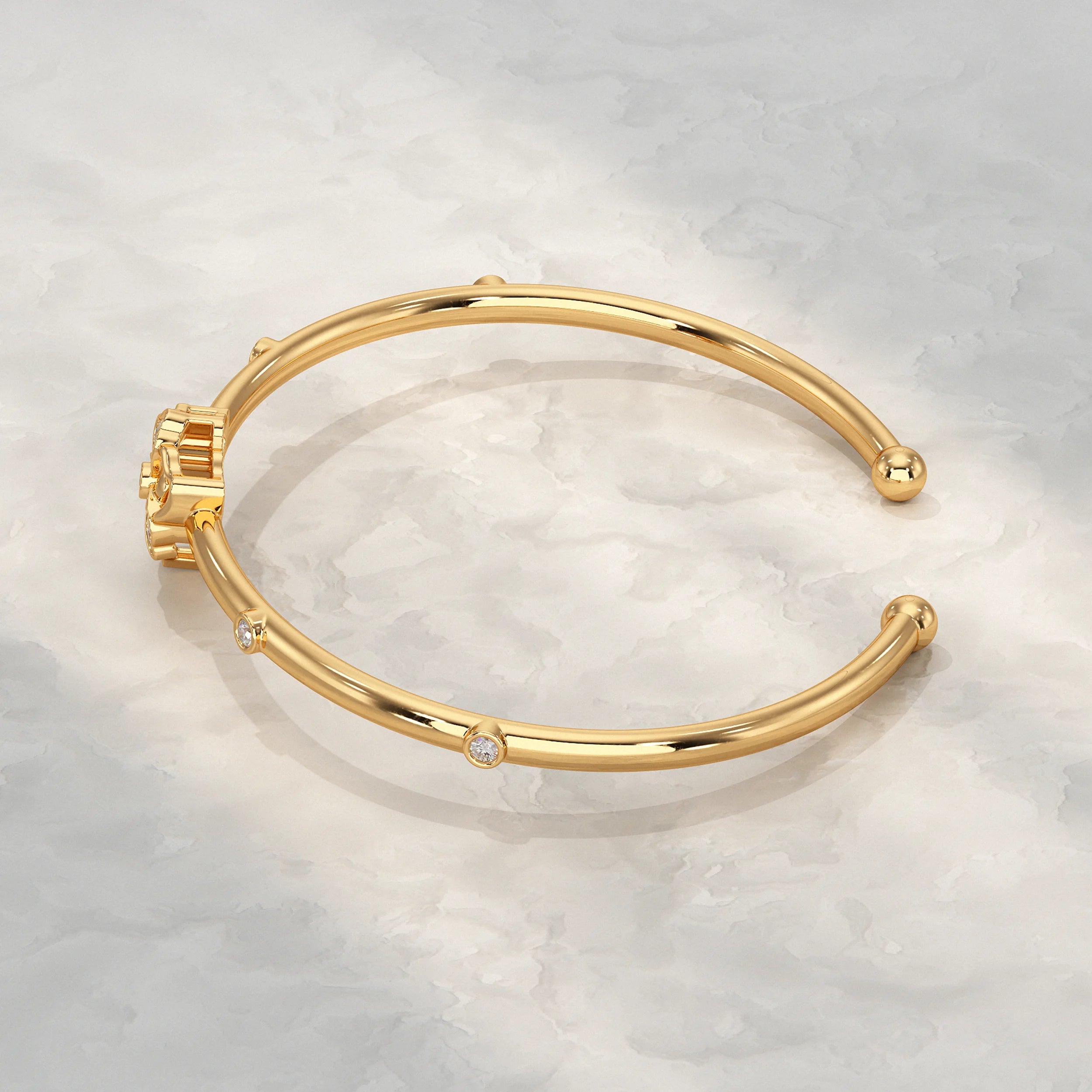 Flower Lab Diamond Open Bangle Bracelet