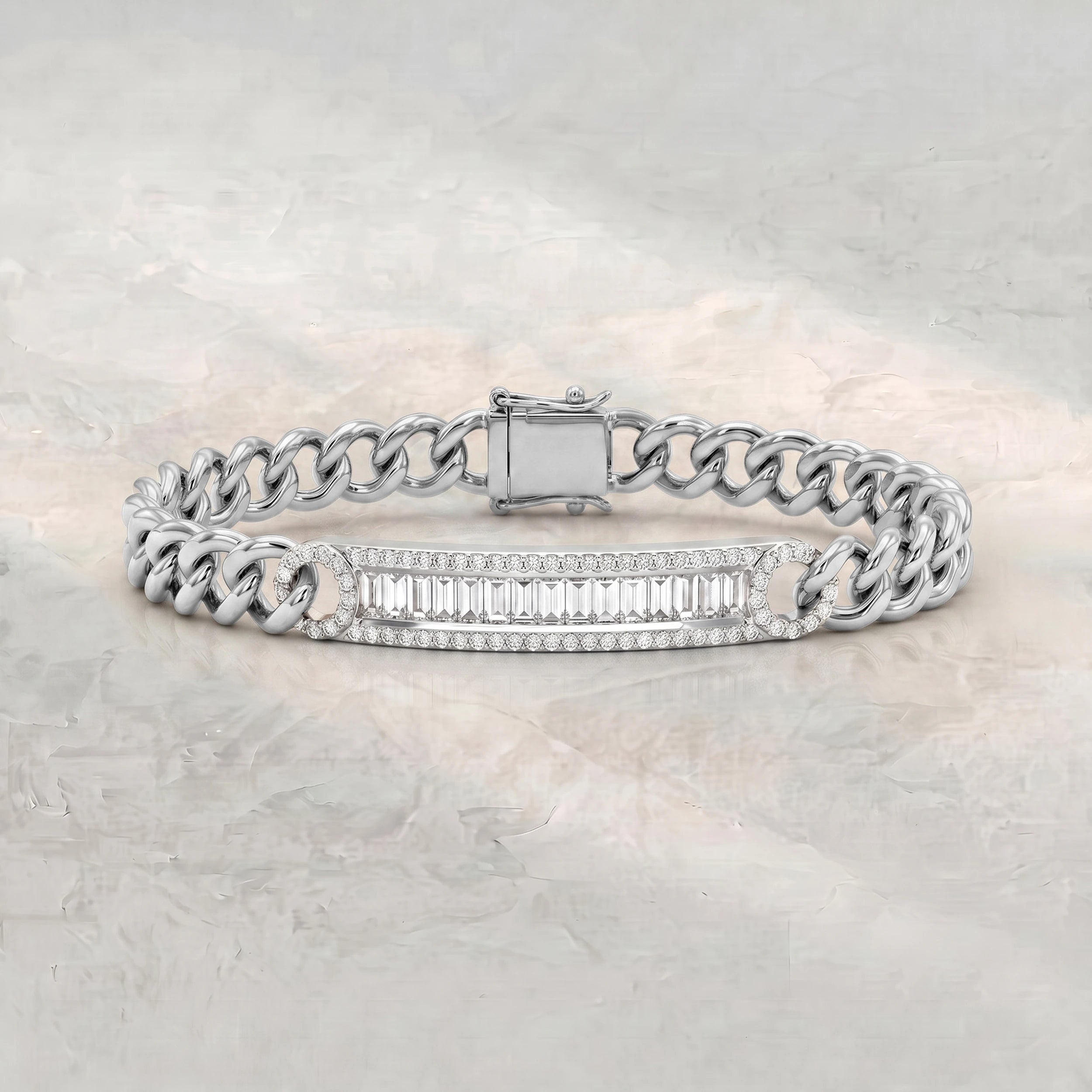 Baguette Diamond Bar Curb Link Men's Bracelet Bracelet