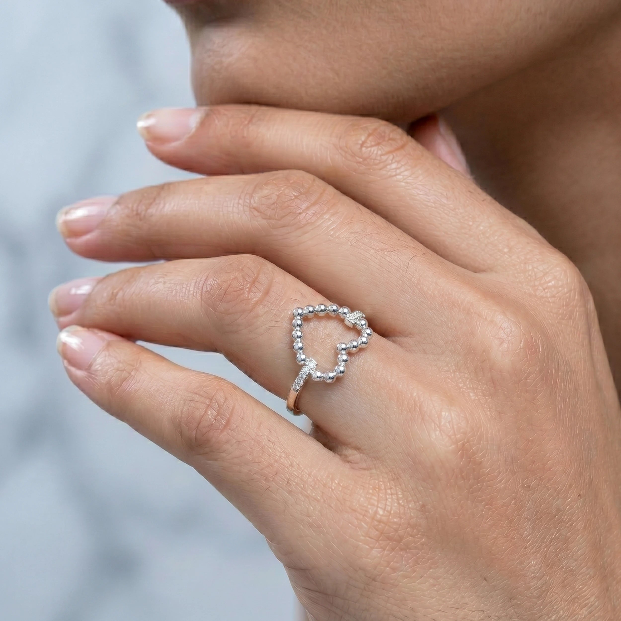 Open Heart Shape Round Diamond Bubble Ring Rings