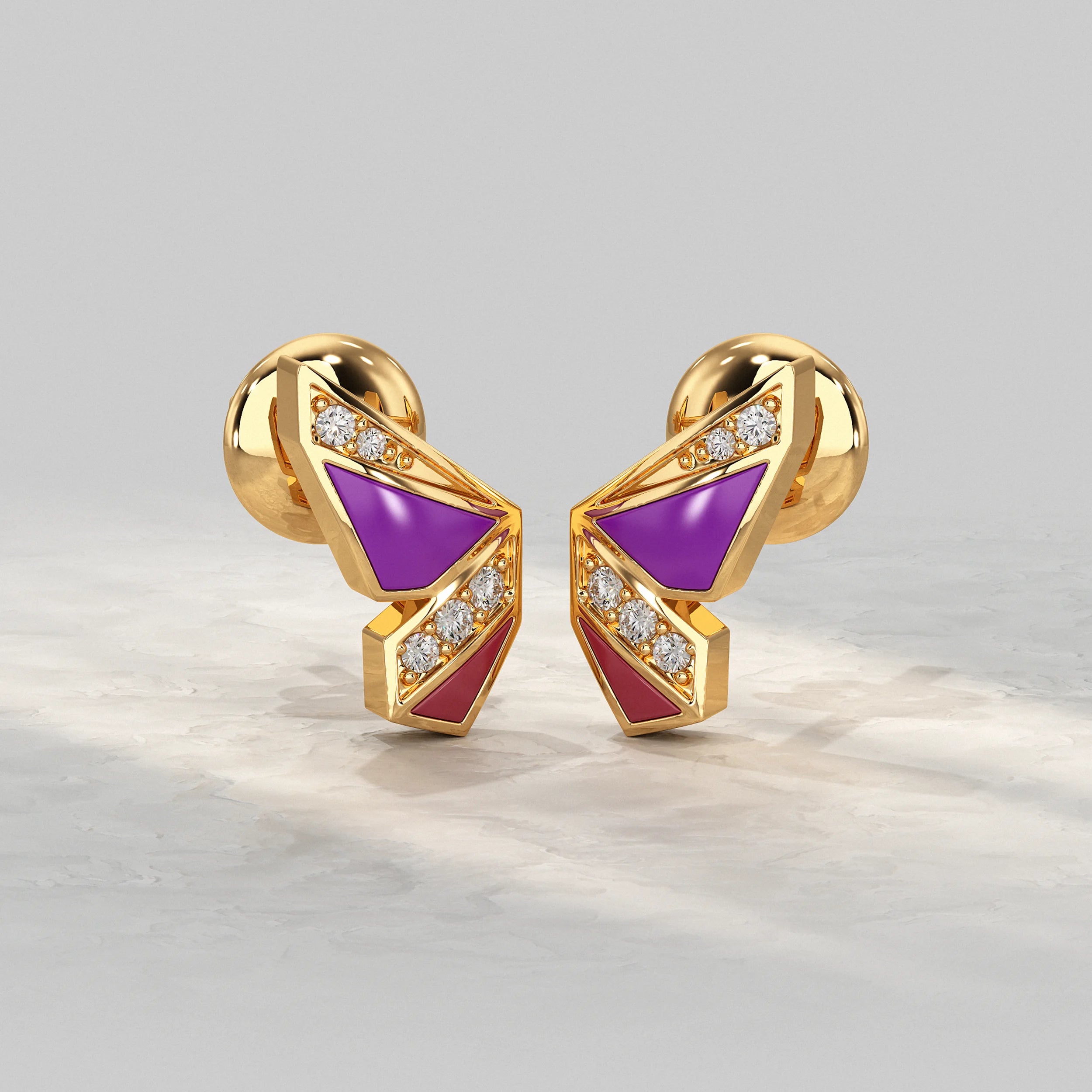 Purple Enamel Butterfly Lab Diamond Stud Earrings Earrings
