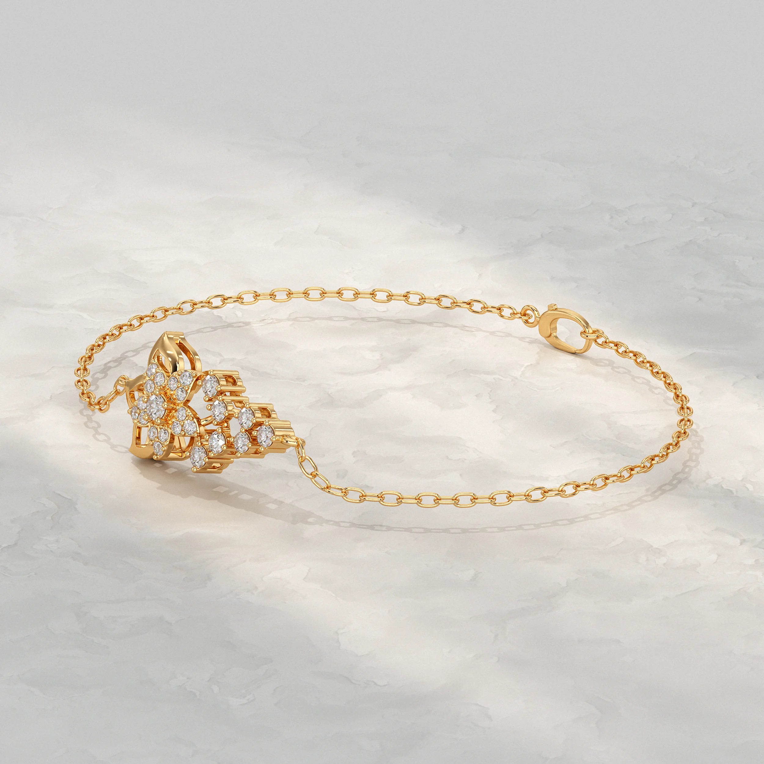 Round Lab Diamond Floral Style Chain Bracelet Bracelet