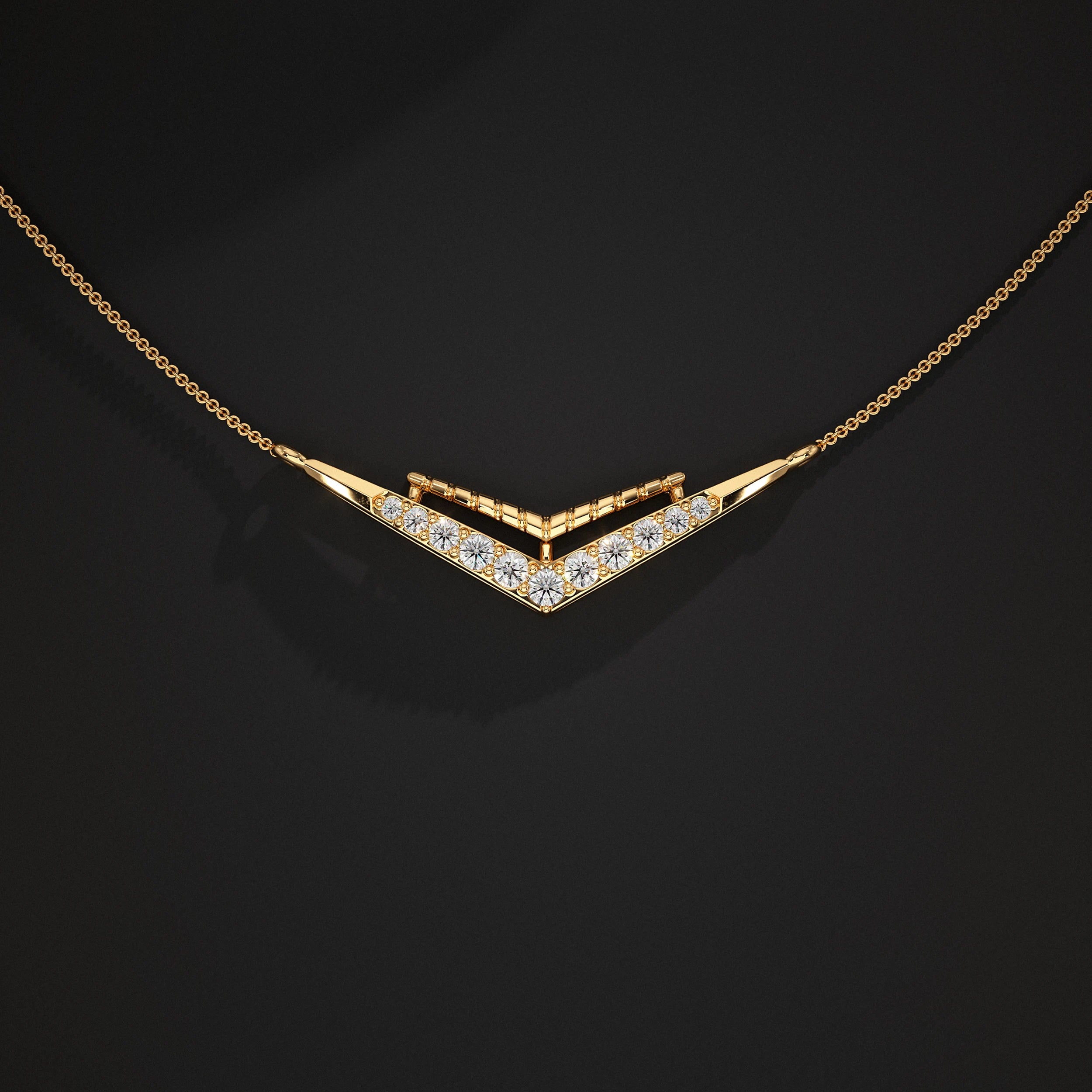 Round Cut Lab Diamond Chevron Pendant Pendant
