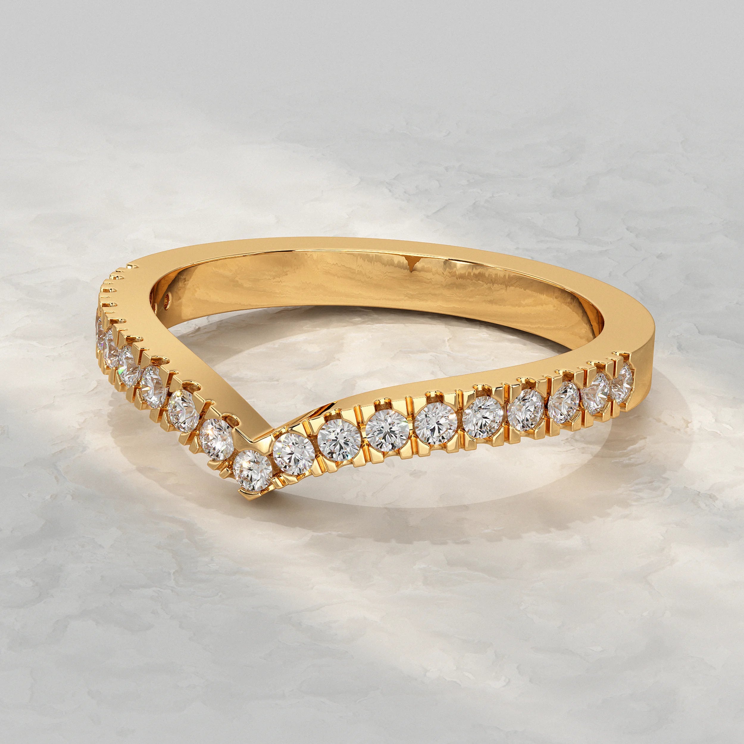 Round Diamond Curved Wedding Band Rings