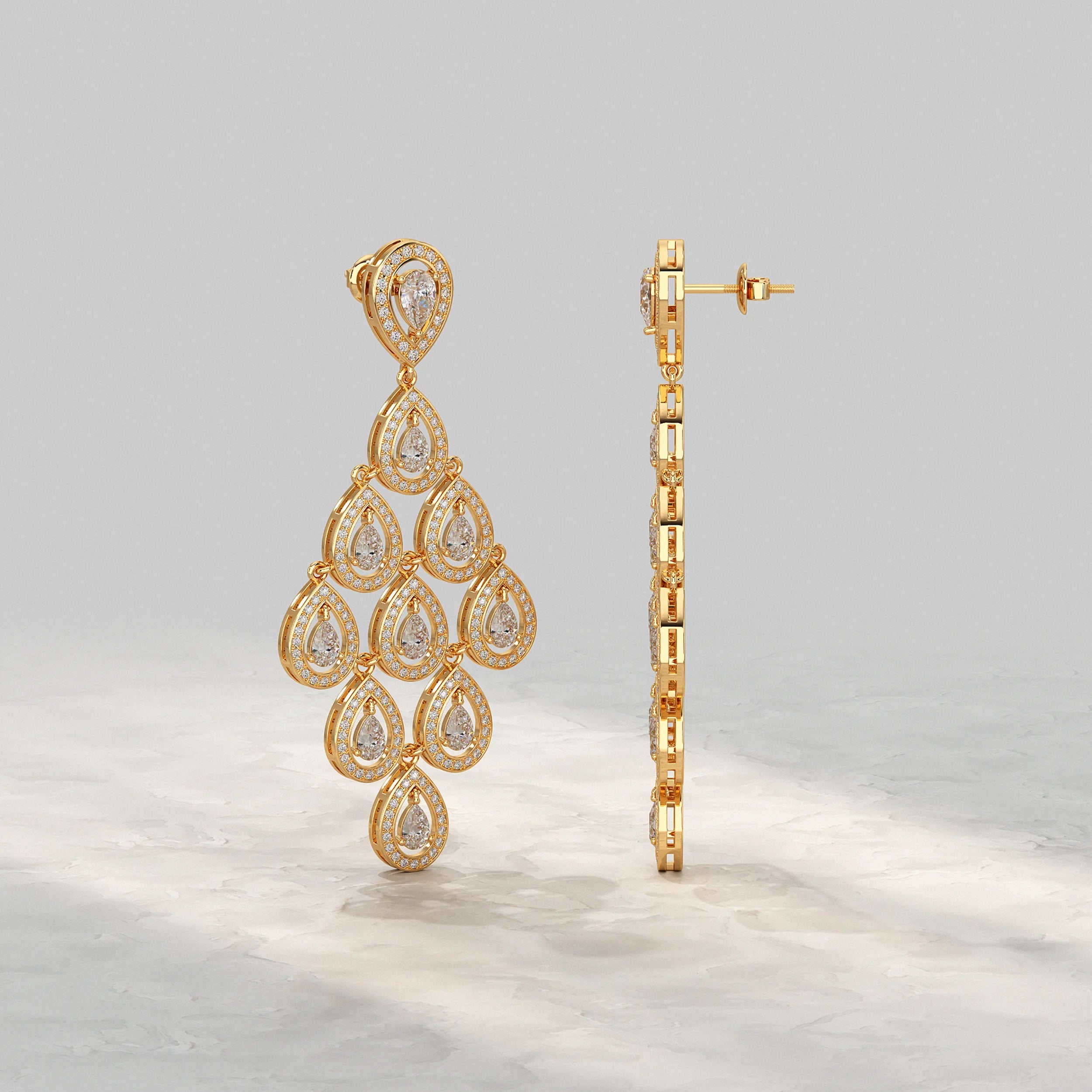 Pear Shape Halo Diamond Dangle Chandelier Earrings Earrings