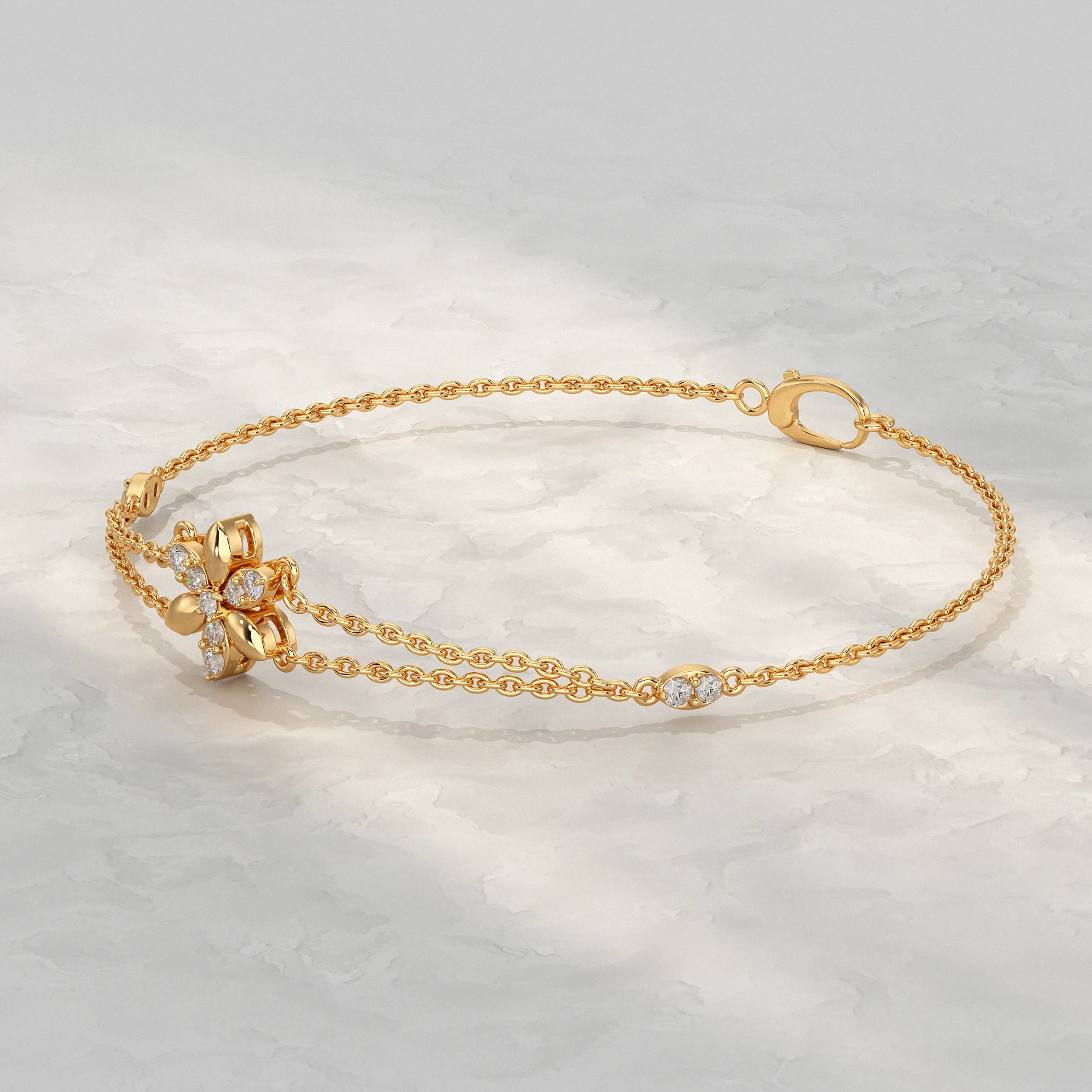Round Diamond Floral Design Chain Bracelet Bracelet