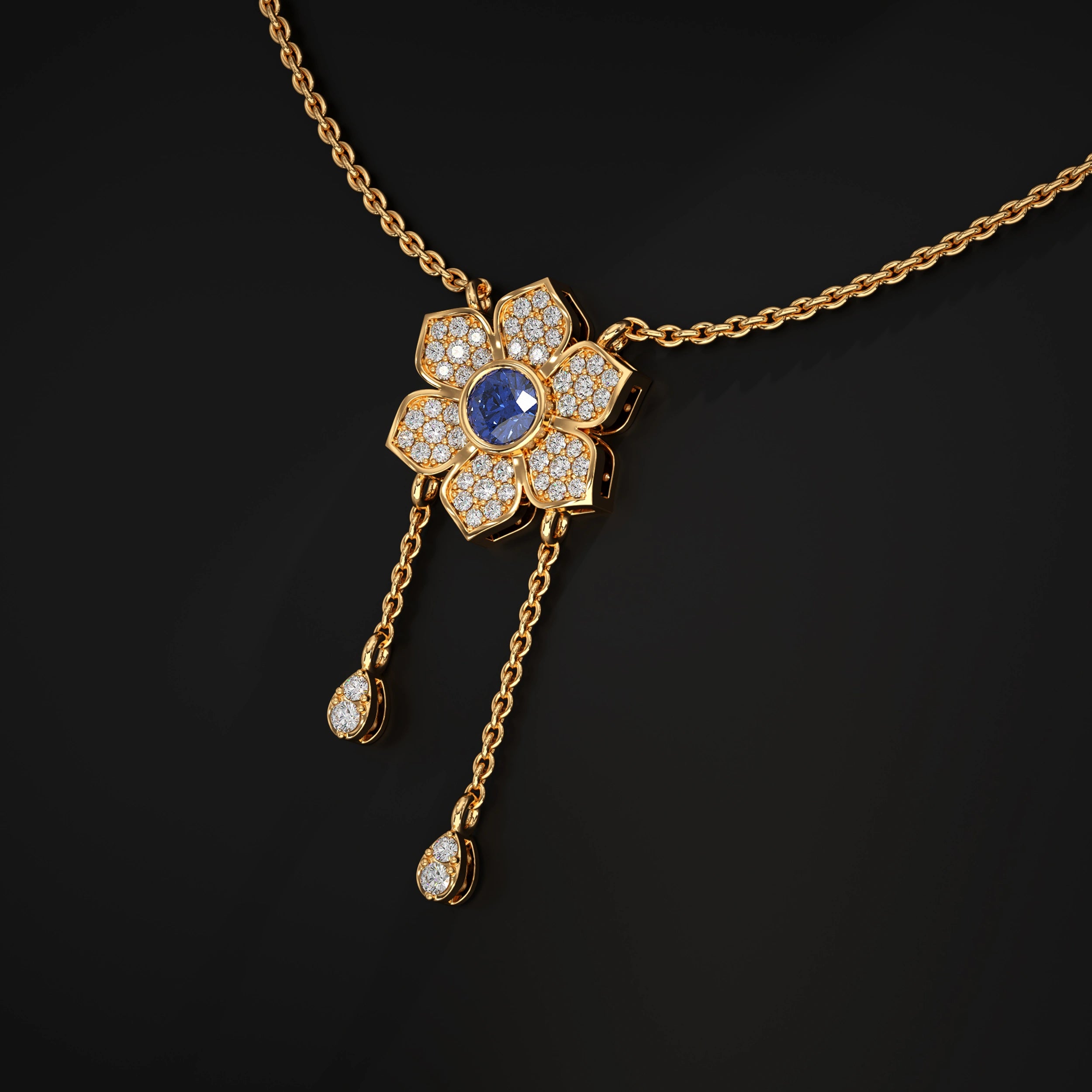 Flower Petal Pendant With Drop Chains Pendant