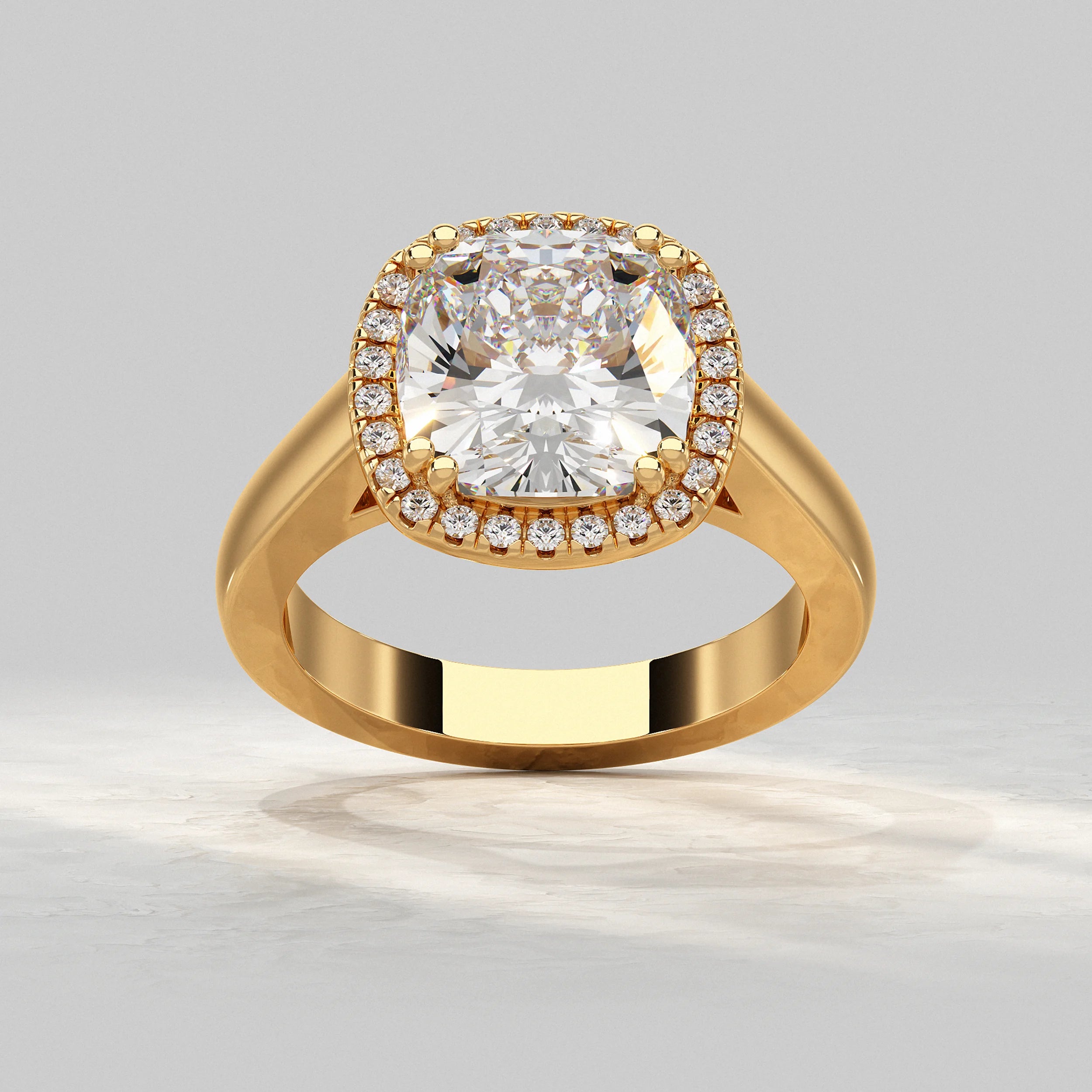 Cushion Cut Halo Solitaire Engagement Ring Rings