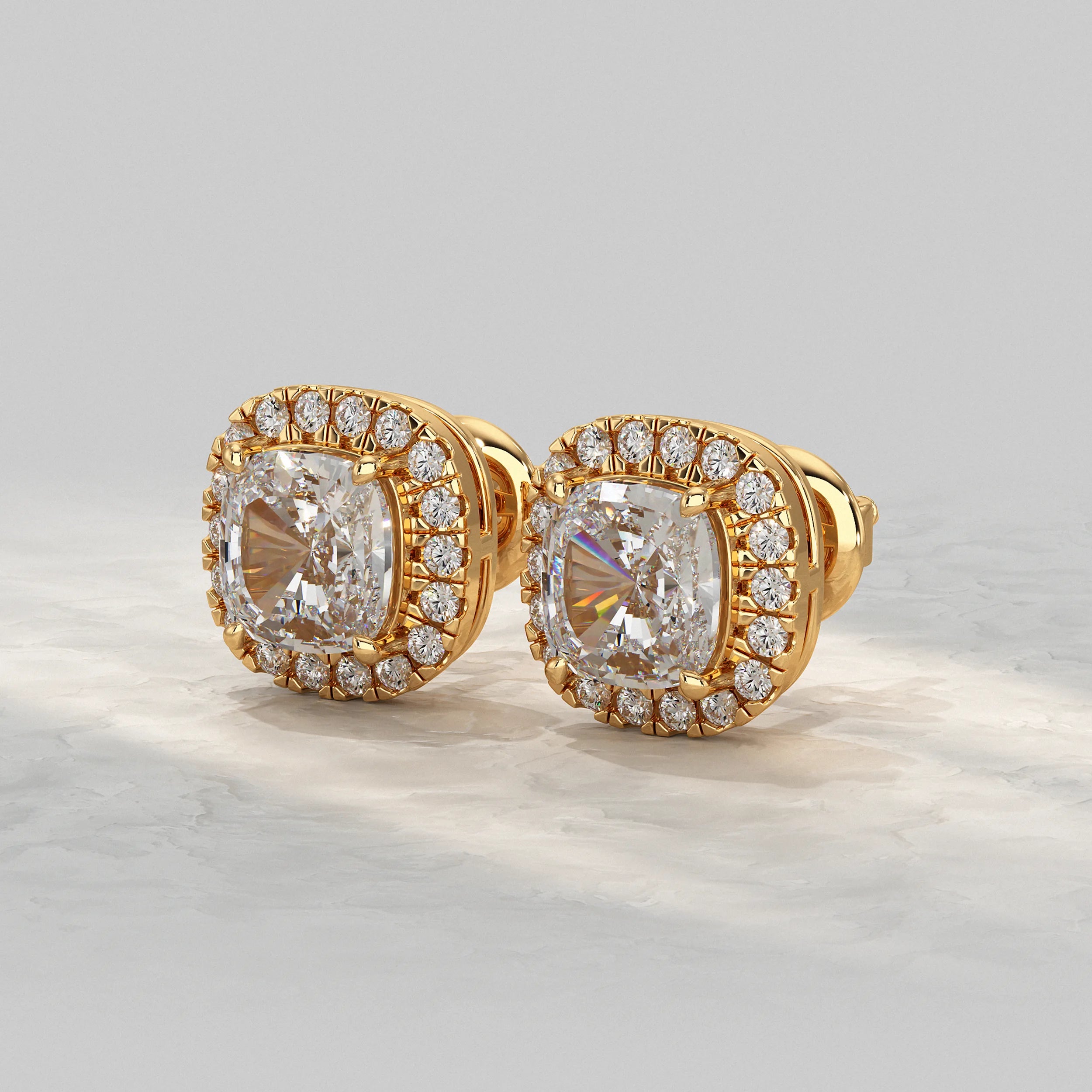 Cushion Lab Diamond Halo Stud Earrings Earrings