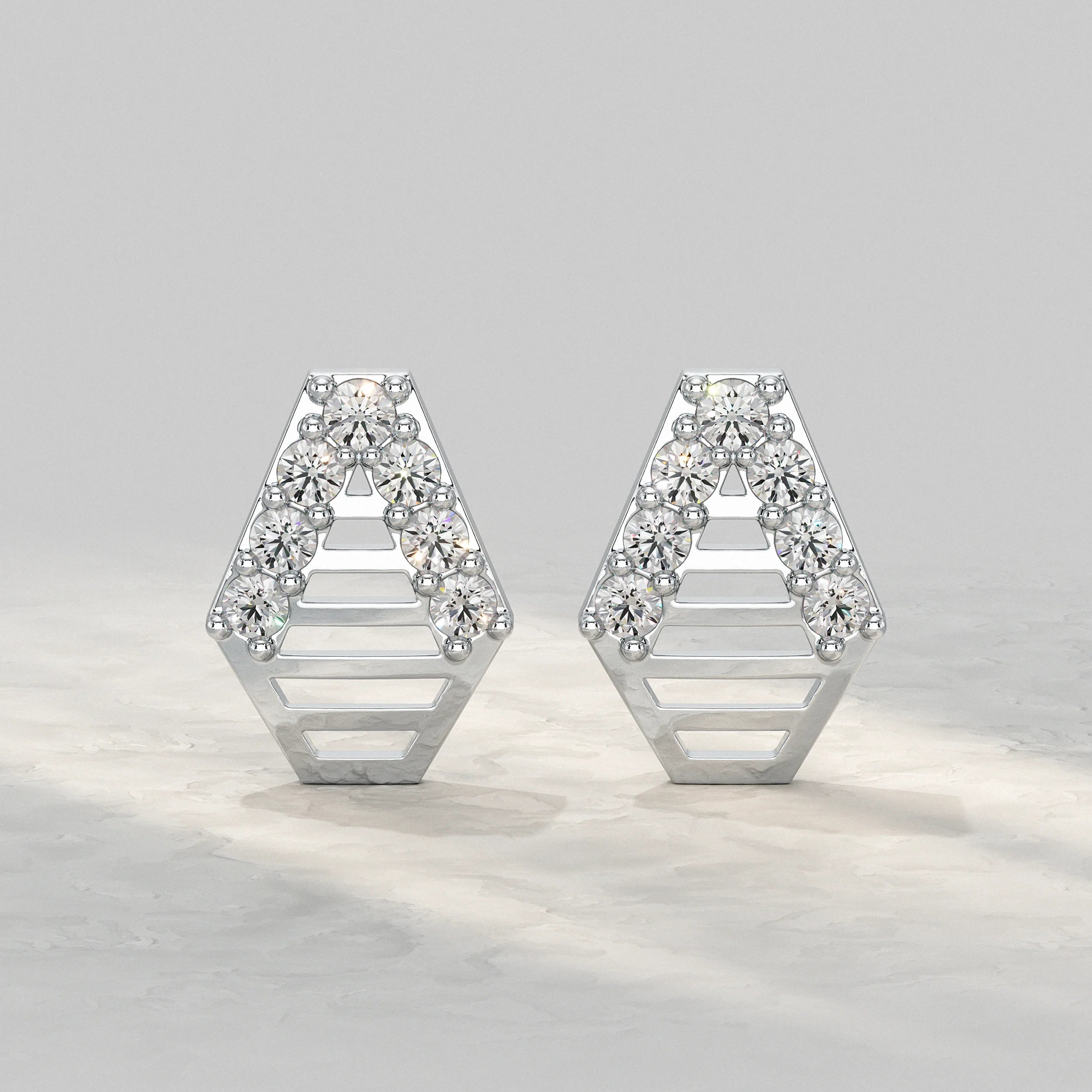 Geometric Ladder Round Diamond Stud Earrings Earrings