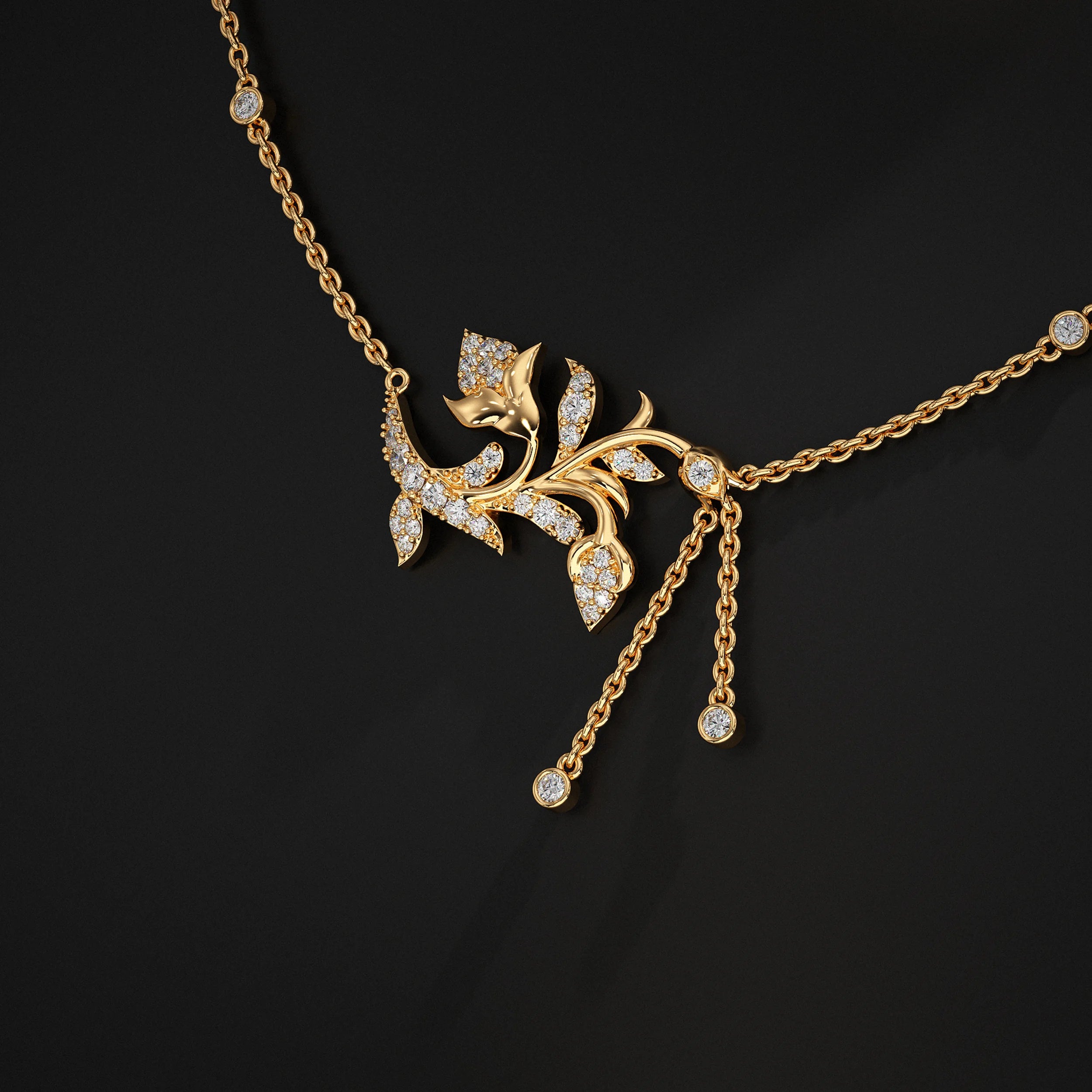 Round Lab Diamond Leaf Shape Pendant Pendant