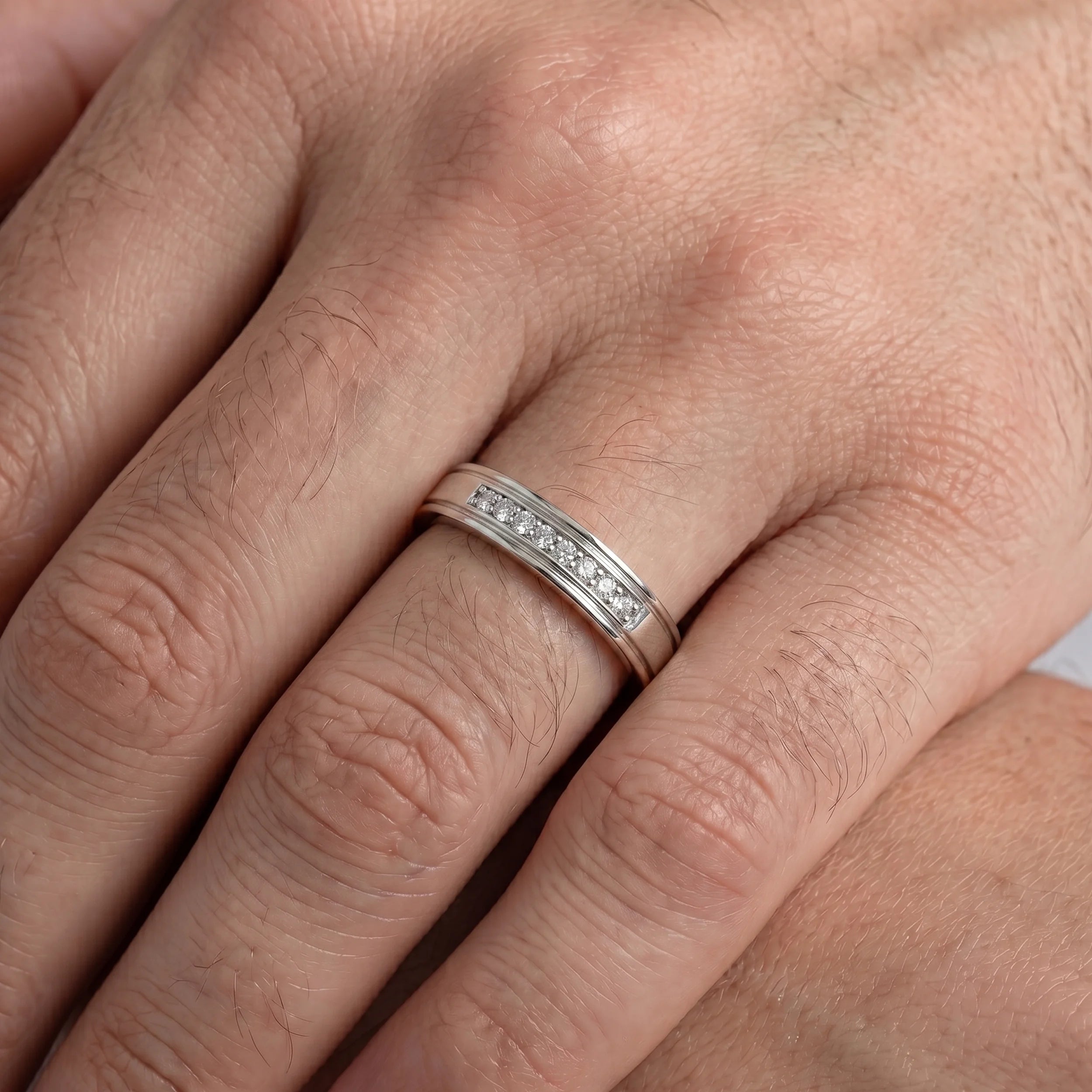 Round Diamond Channel Set Wedding Band Band