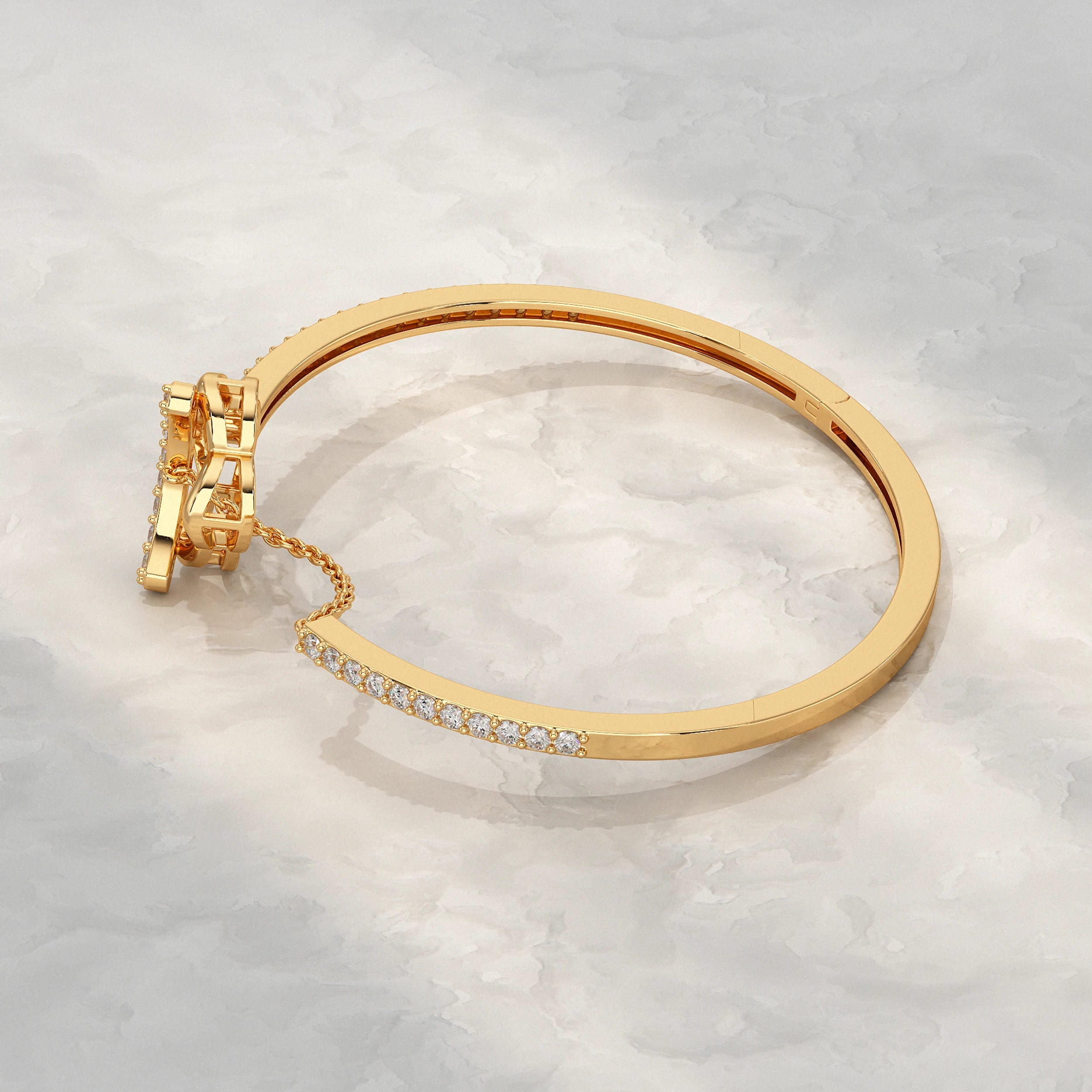Round Lab Diamond Clover Motif Bangle Bracelet