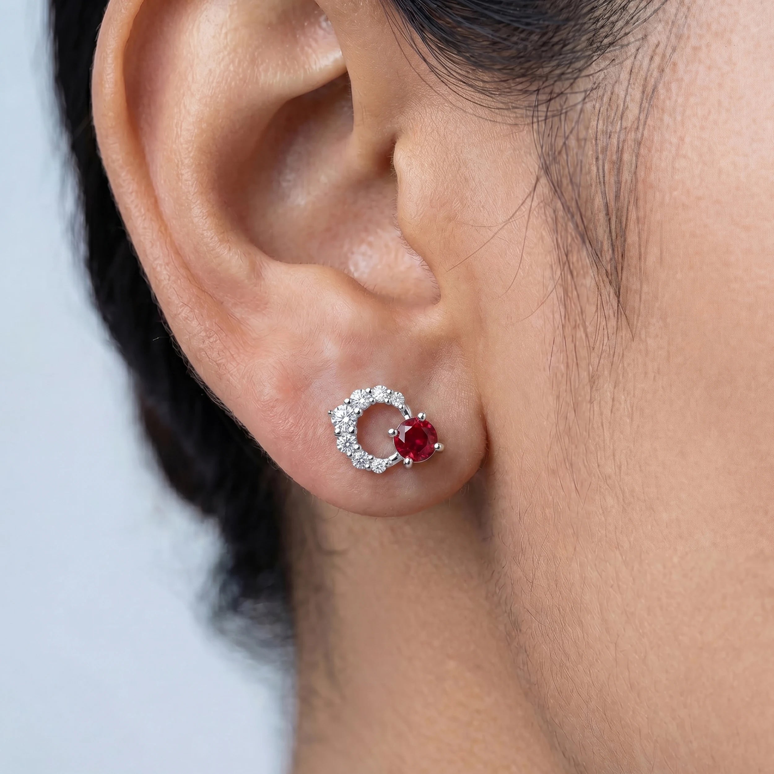 Red Round Cut Gemstone Stud Earrings