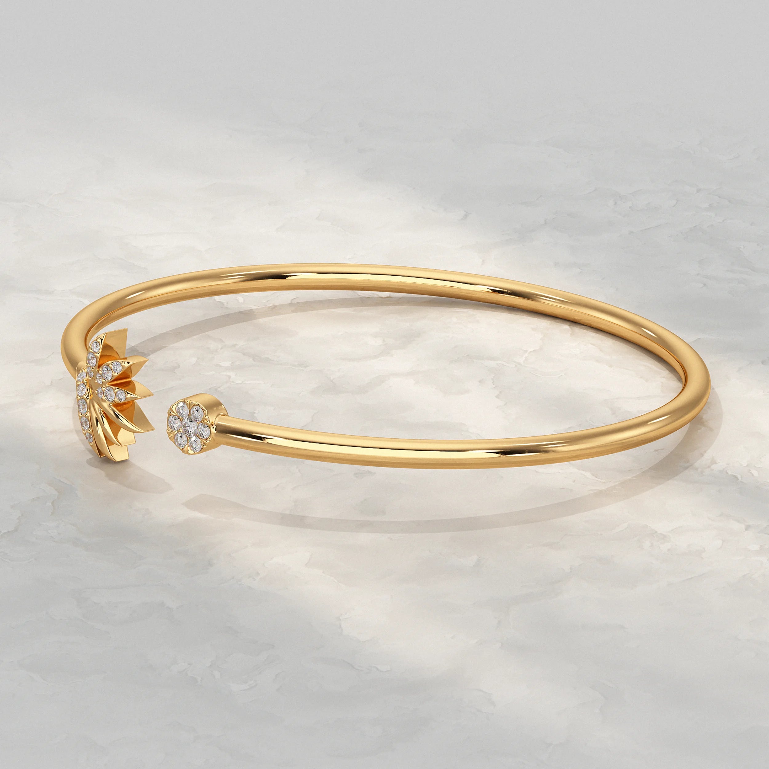 Round Diamond Open Cuff Bangle Bracelet