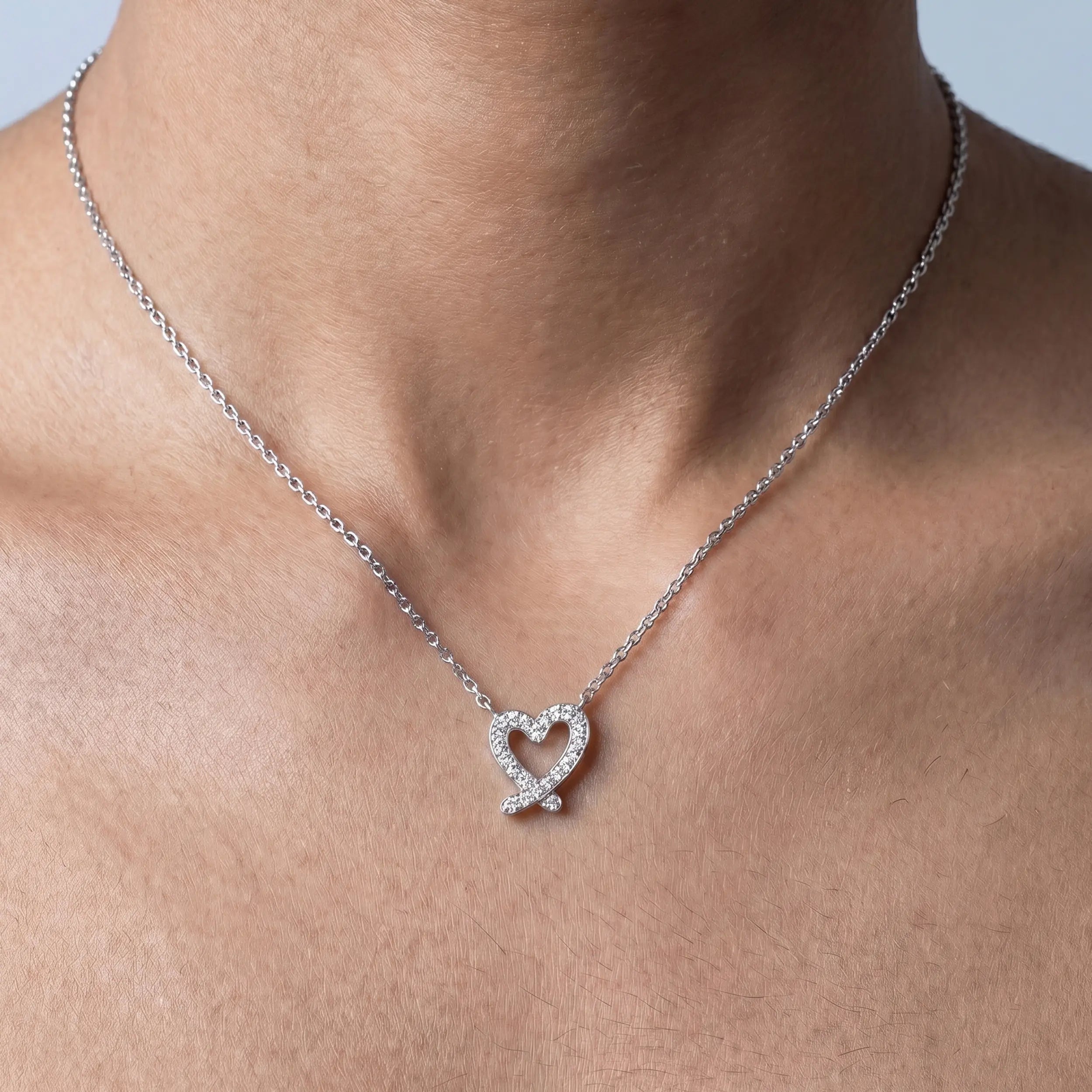 Open Heart Shape Round Diamond Pendant Rings