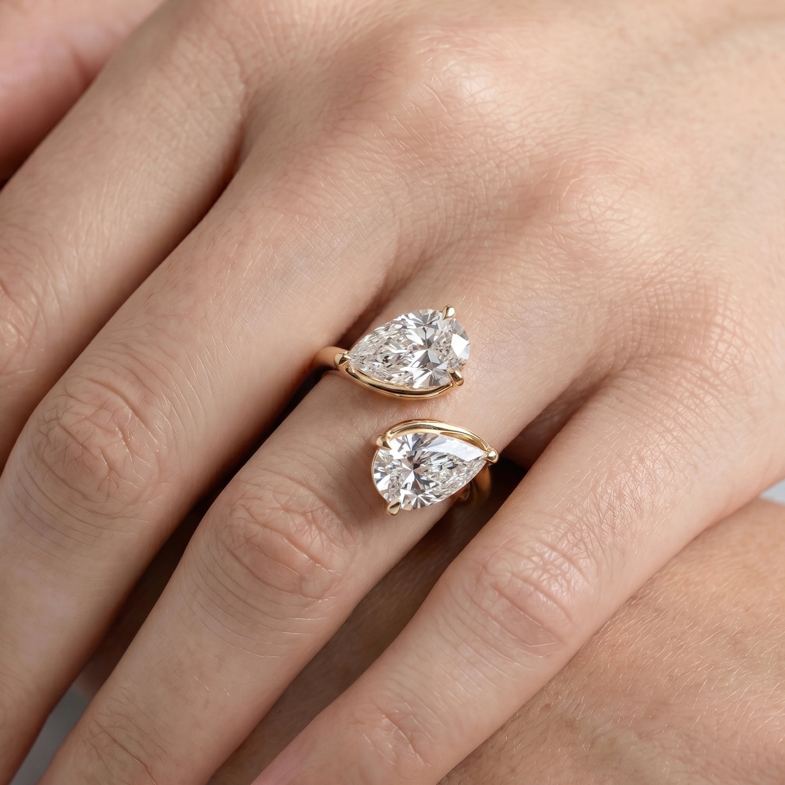Bypass Pear Lab Diamond Two Stone Ring Rings