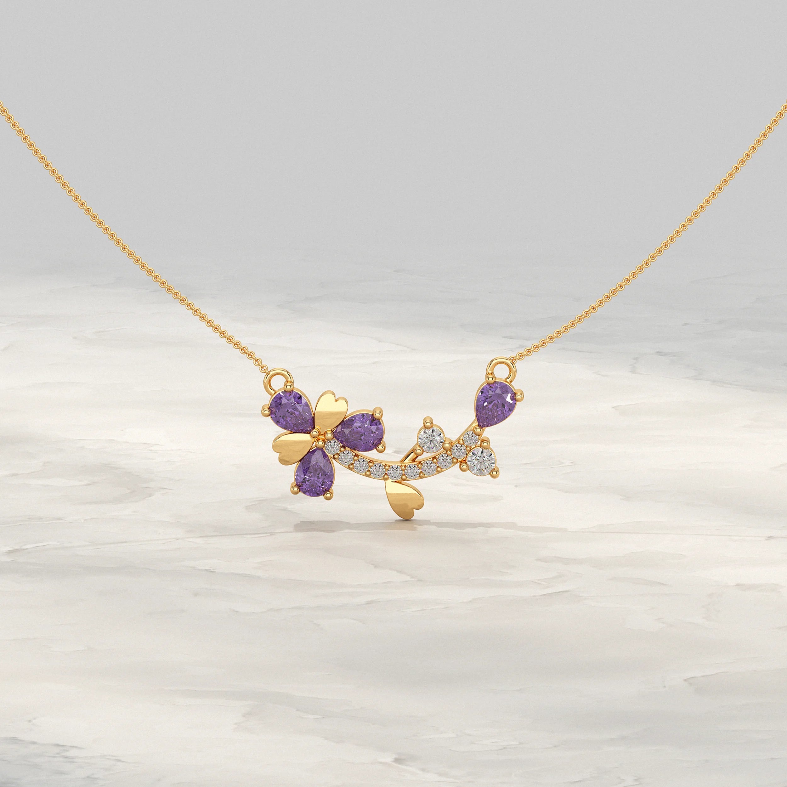 Pear Amethyst And Lab Diamond Pendant Pendant