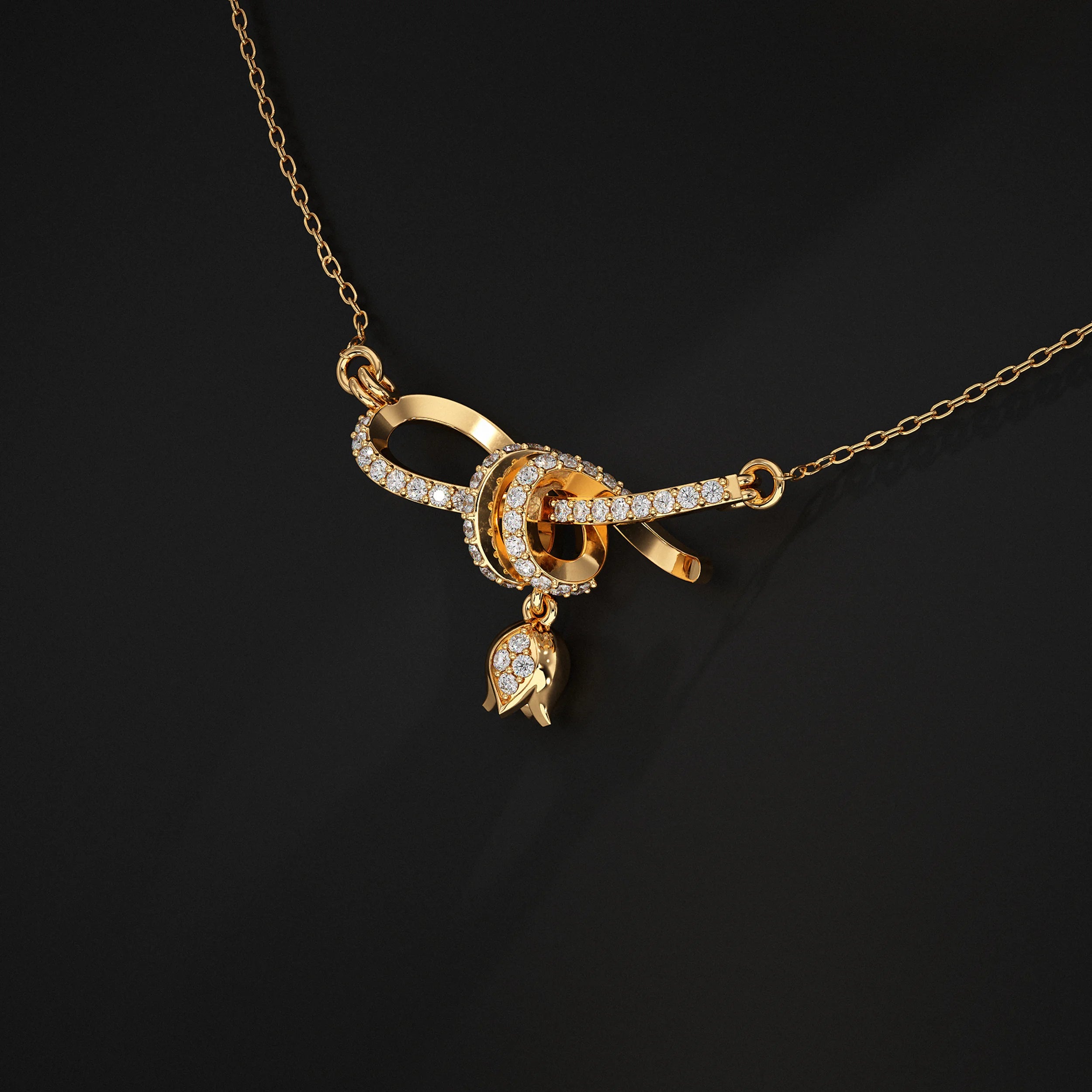 Round Lab Diamond Ribbon Knot Pendant Pendant
