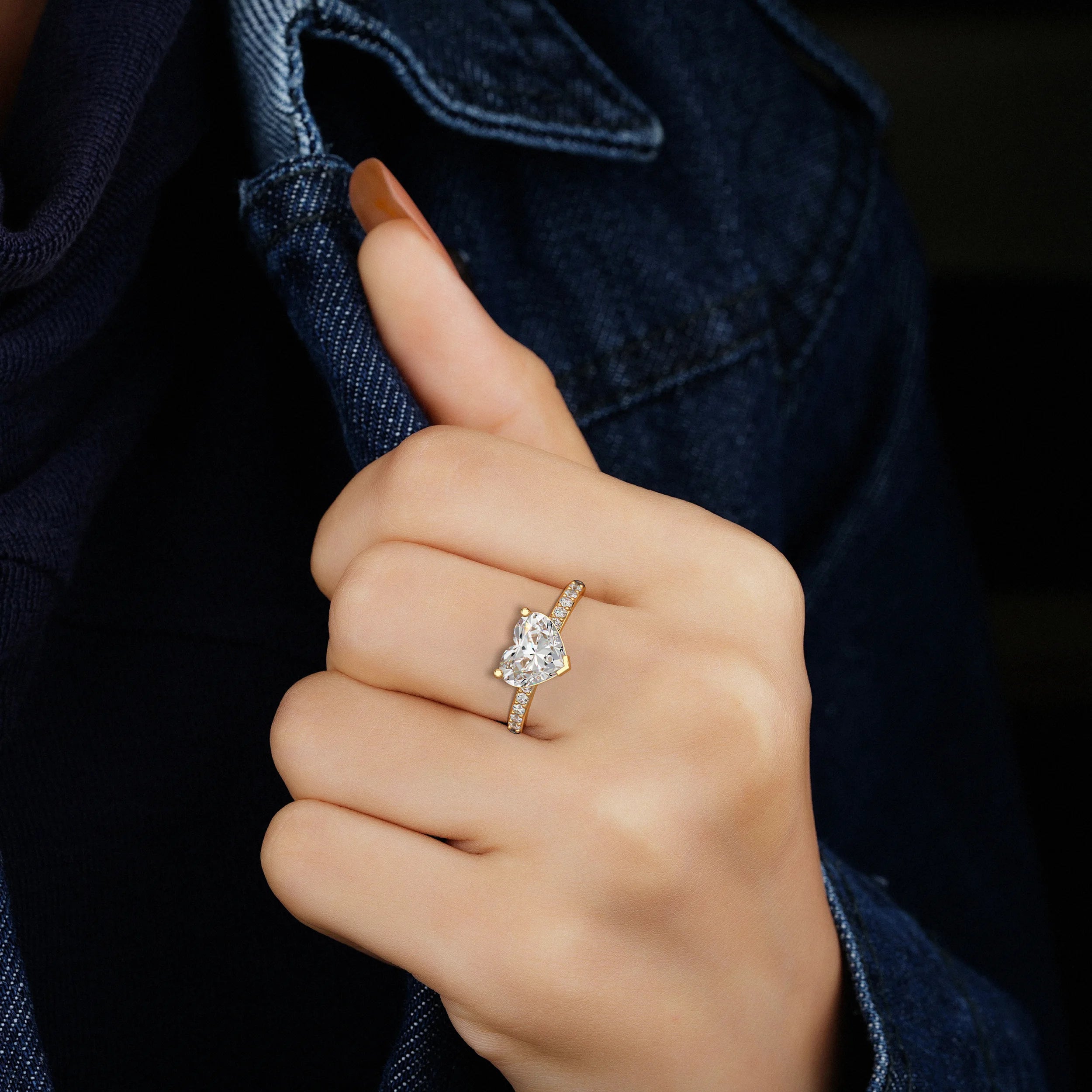 Heart Diamond Solitaire Accent Engagement Ring Rings