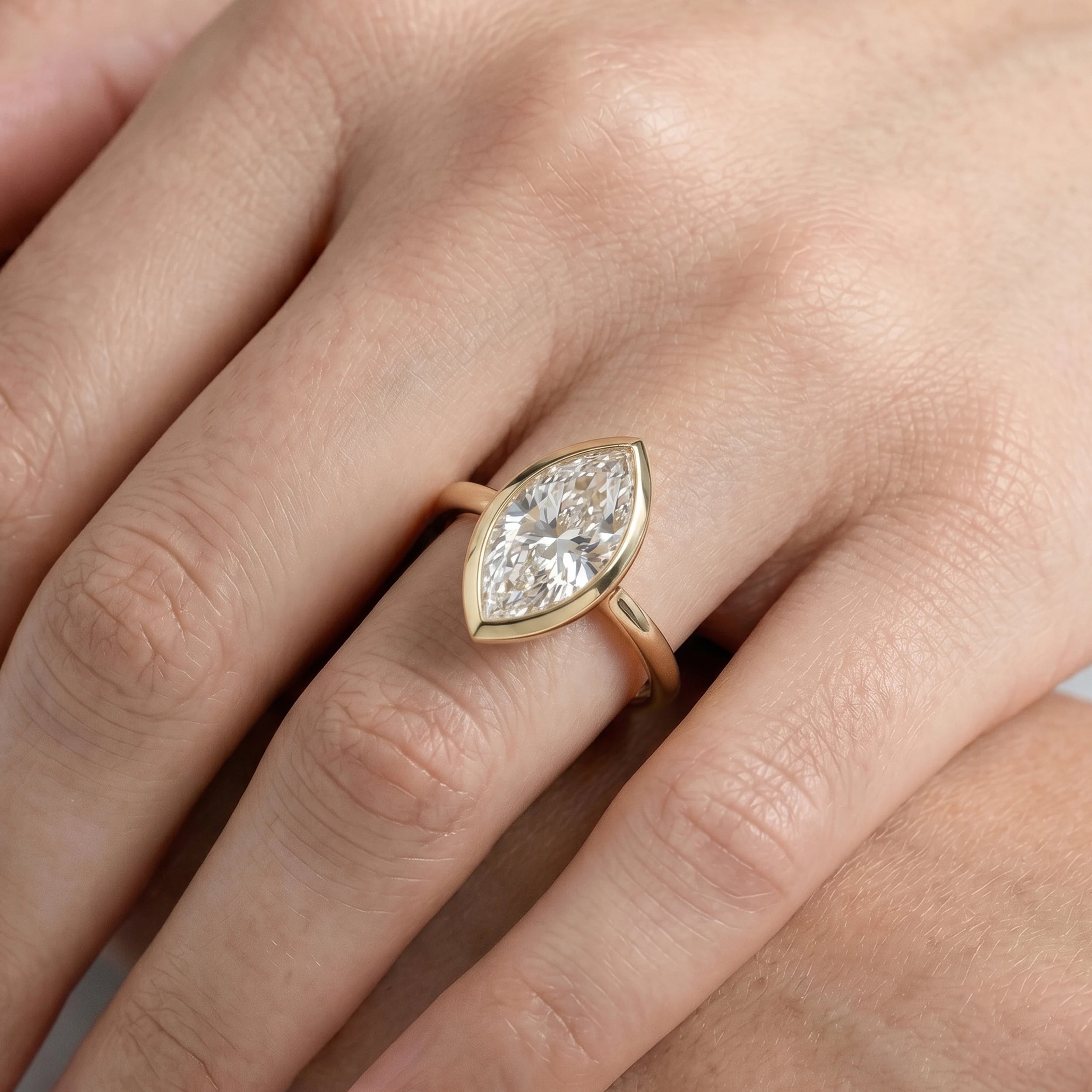 Bezel Set Marquise Lab Diamond Solitaire Ring Rings