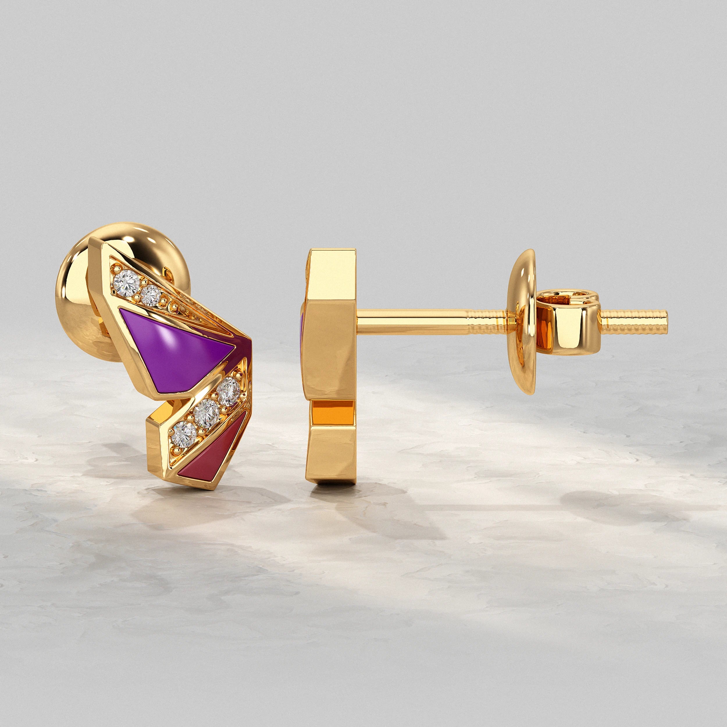 Purple Enamel Butterfly Lab Diamond Stud Earrings Earrings