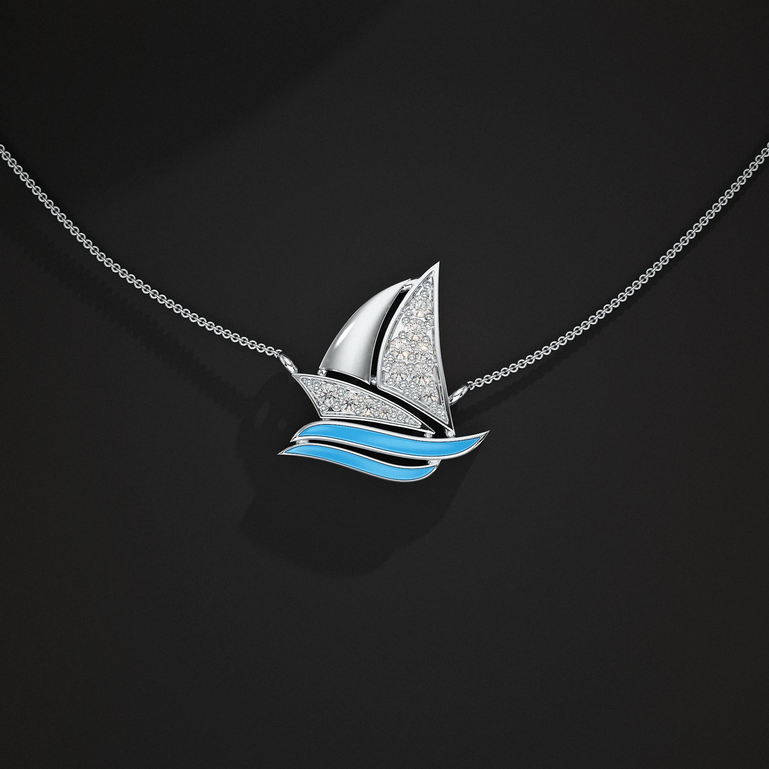 Lab Diamond Sailboat Pendant Pendant