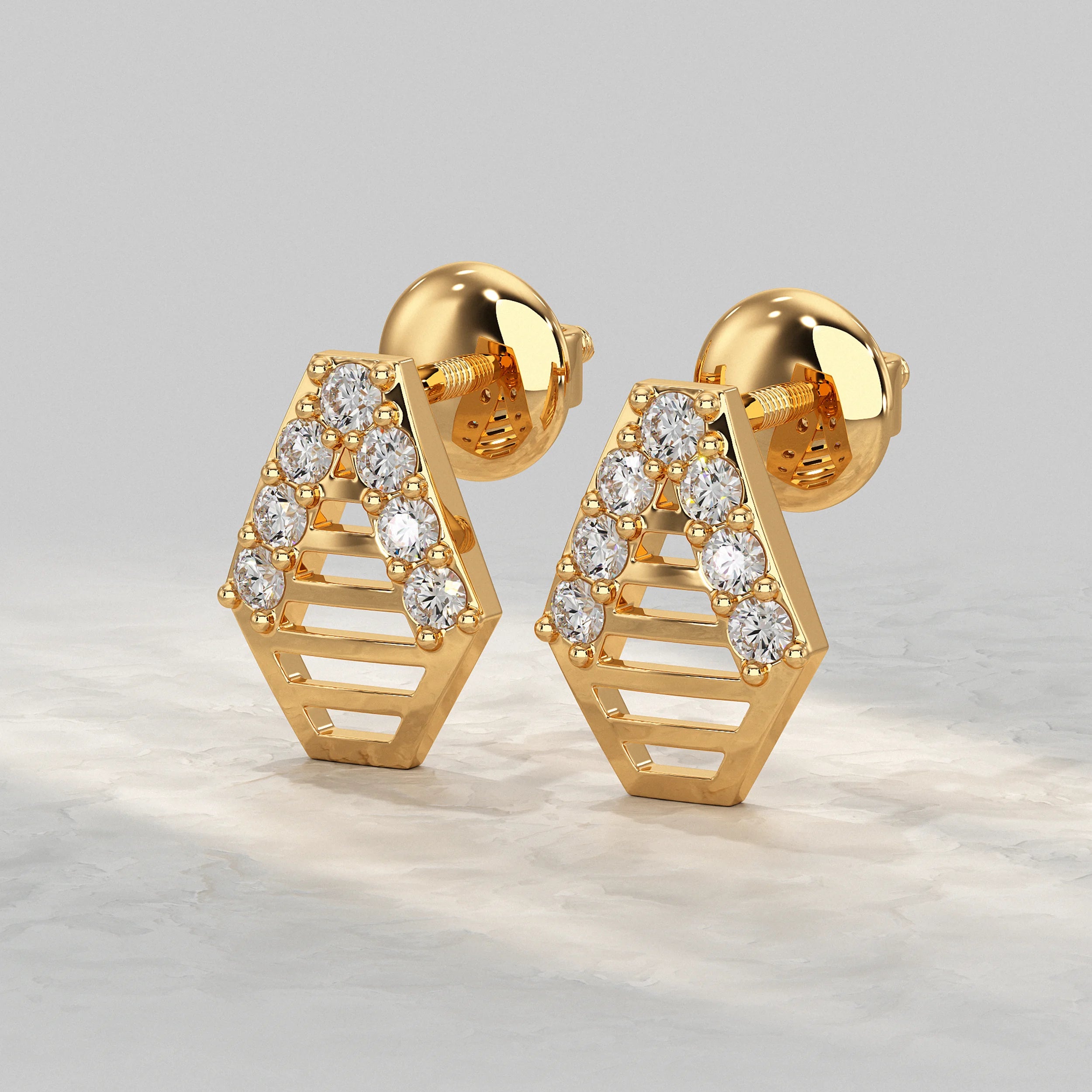 Geometric Ladder Round Diamond Stud Earrings Earrings